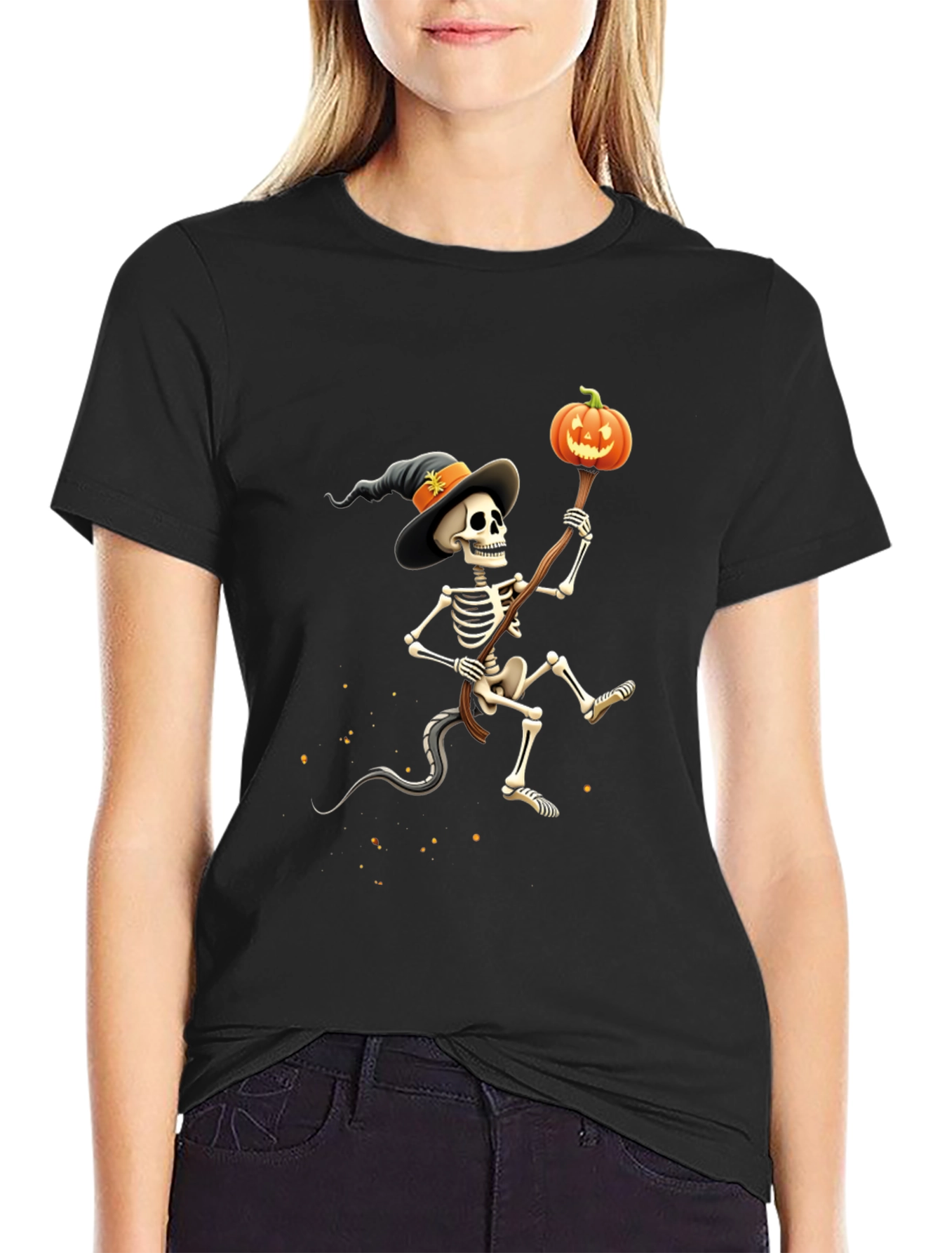 Black Spooky Skeleton Halloween T-Shirt view 2