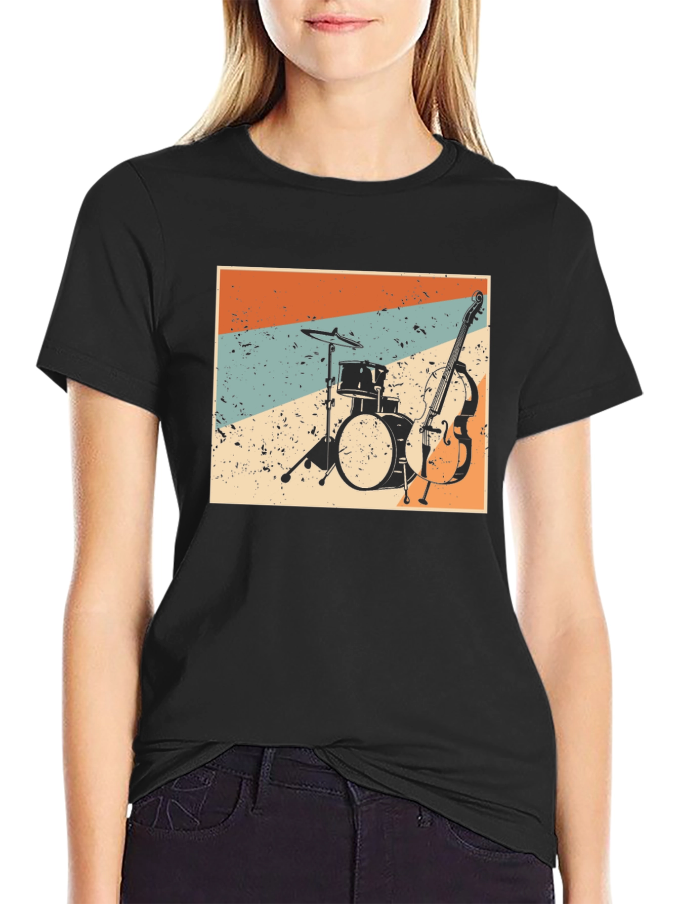 Black Vintage Music T-Shirt: Drums and Bass view 2