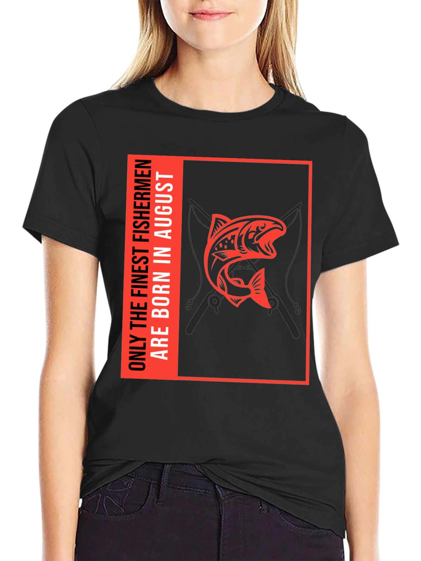 Black Finest Fishermen August Birthday T-Shirt view 2