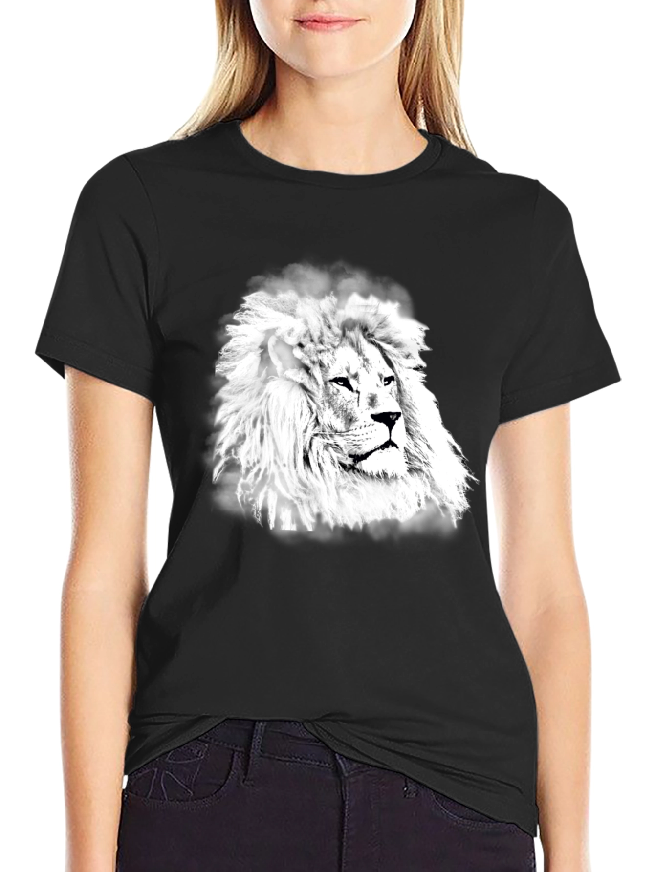 Black Lion Graphic Print Black T-Shirt view 2