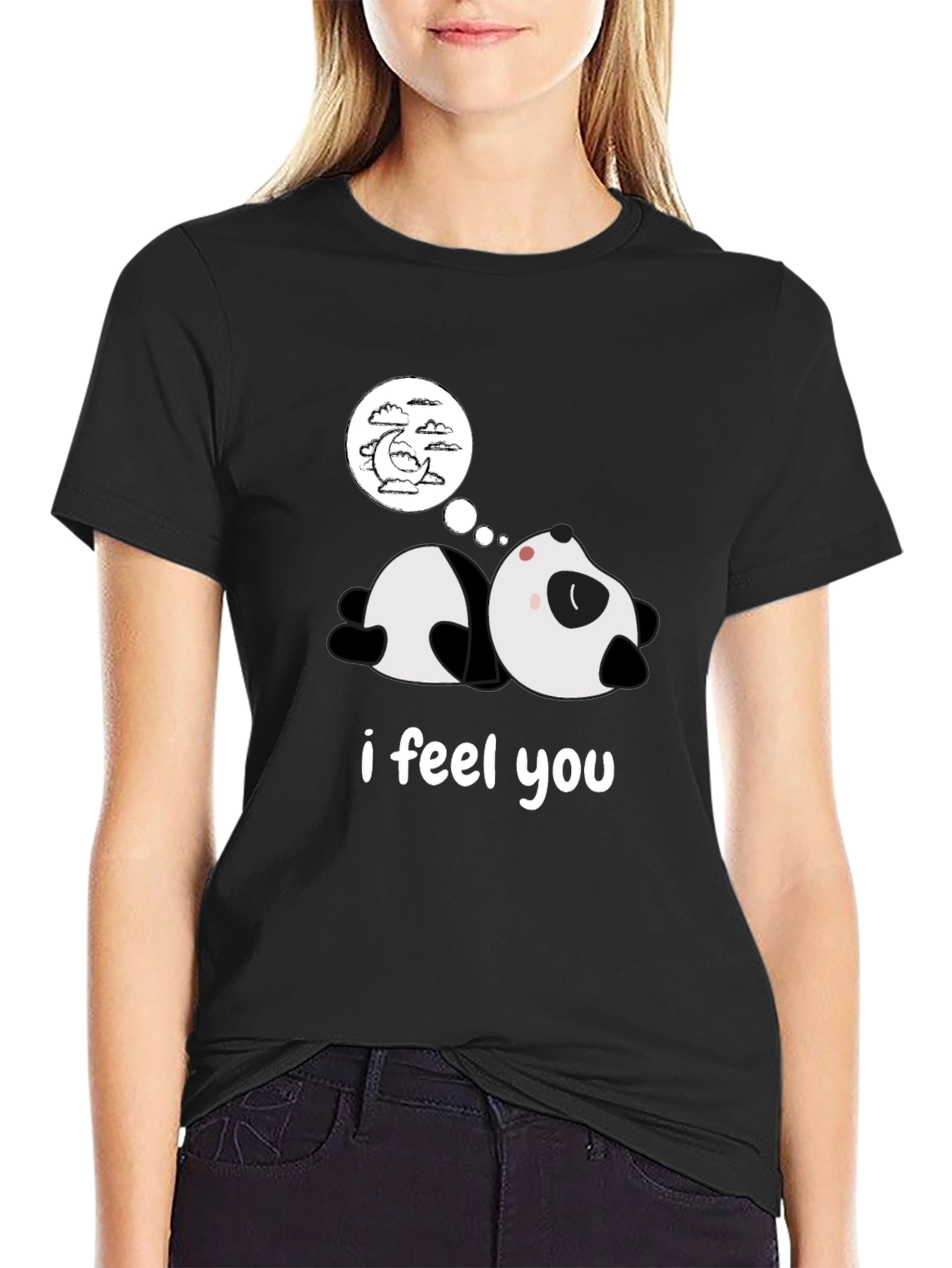 Black Dreamy Panda Black T-Shirt - I Feel You view 2