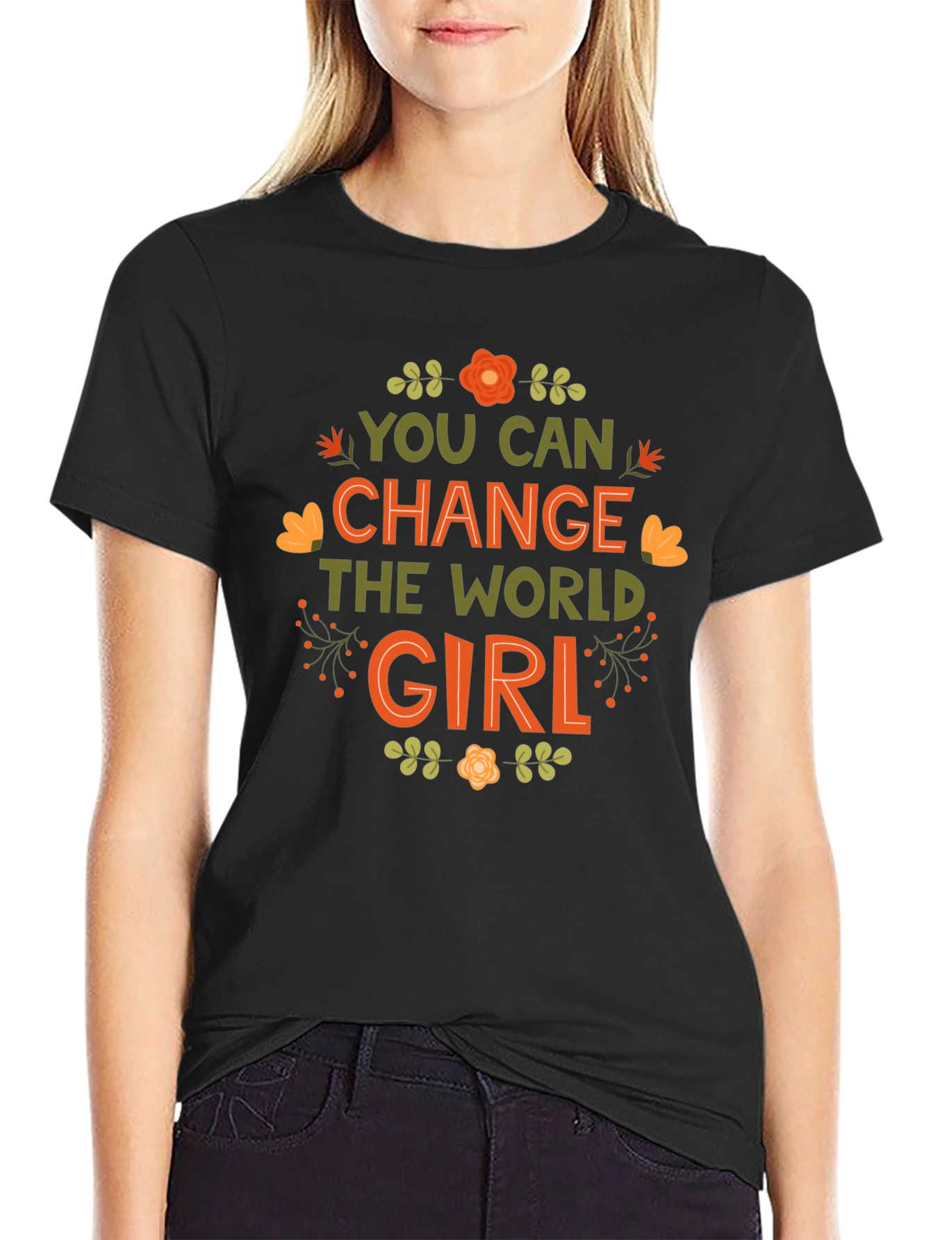 Black You Can Change the World Girl T-Shirt view 2
