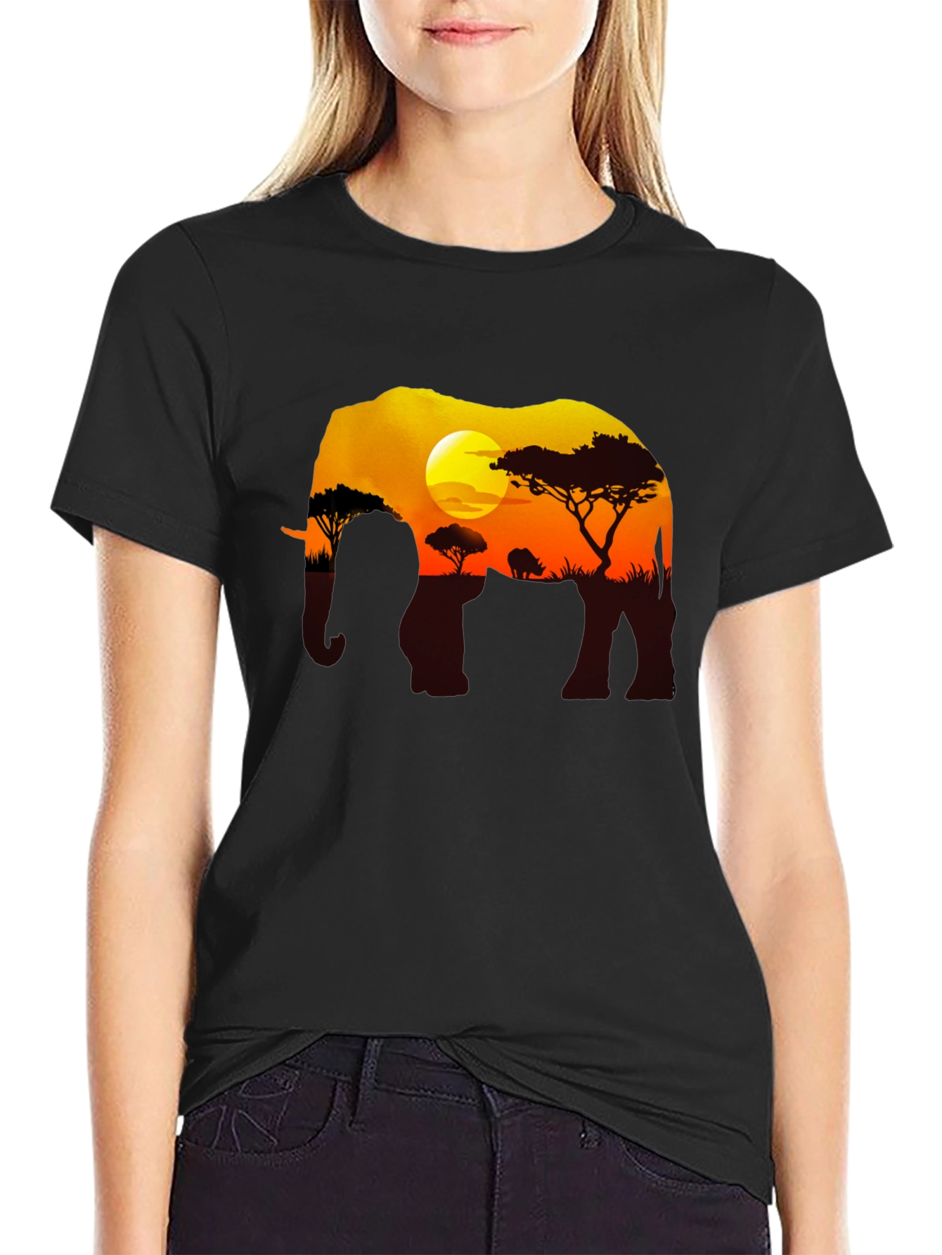 Black Elephant Sunset Graphic Tee - Black Safari Shirt view 2