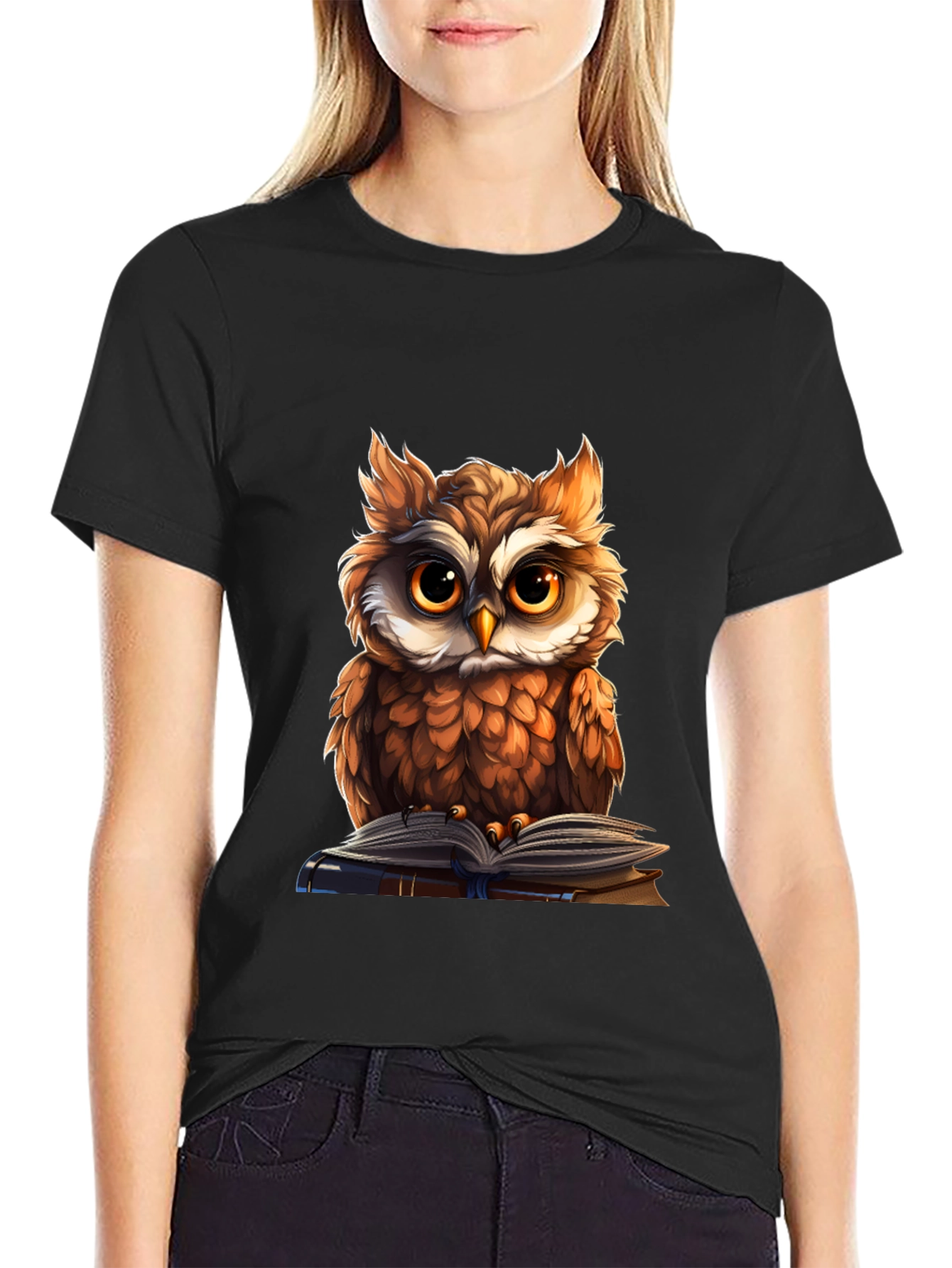 Black Owl Reading Book Graphic Tee view 2