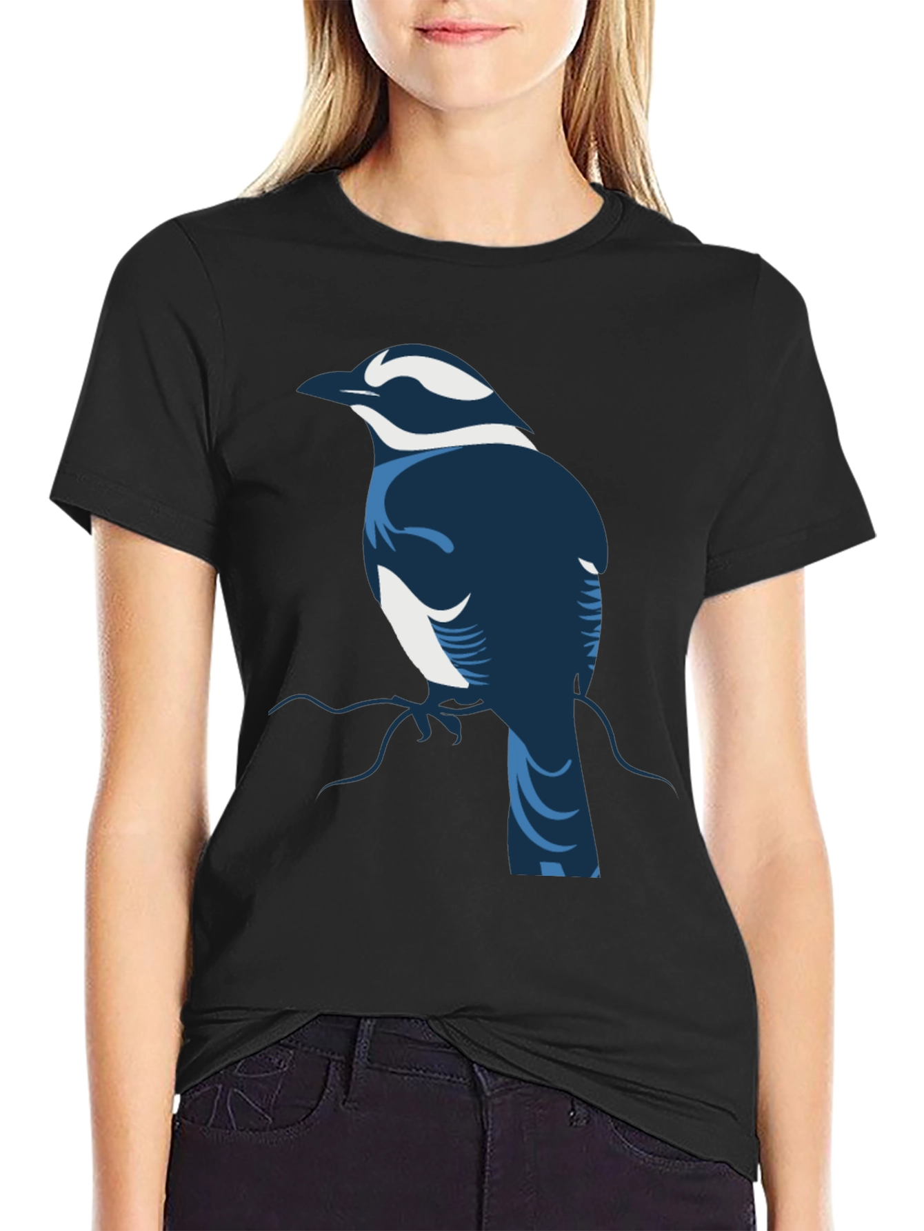 Black Stylized Bird Graphic Tee - Black Cotton Blend view 2