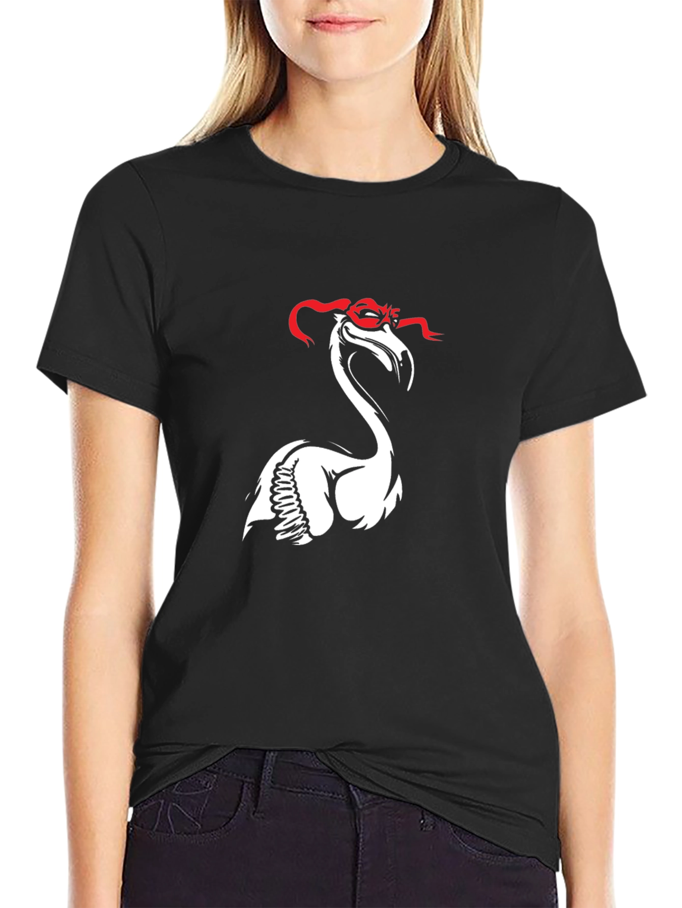 Black Flamingo Ninja T-Shirt - Black Cotton Tee view 2
