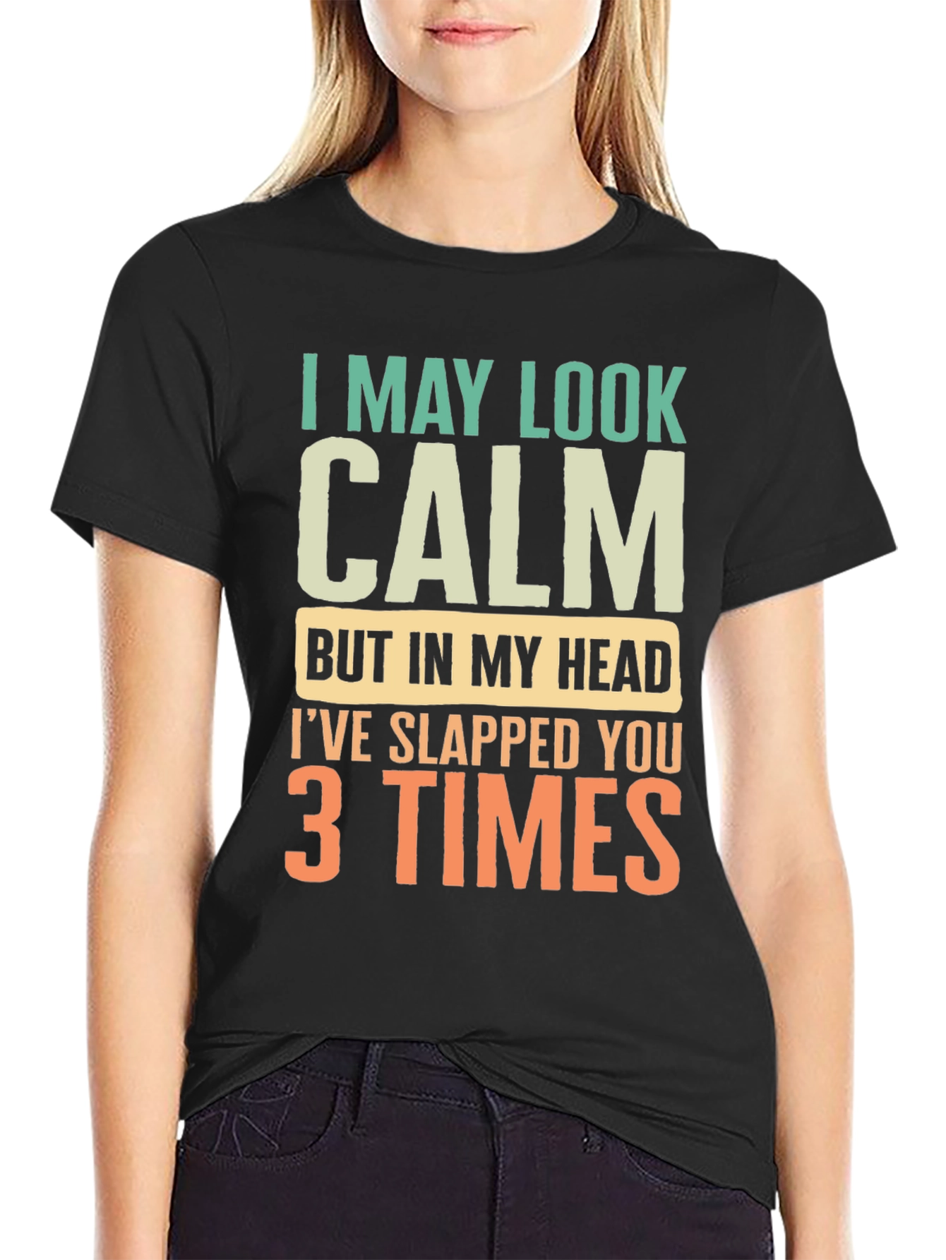 Black Funny Calm Slapped 3 Times Graphic Tee view 2