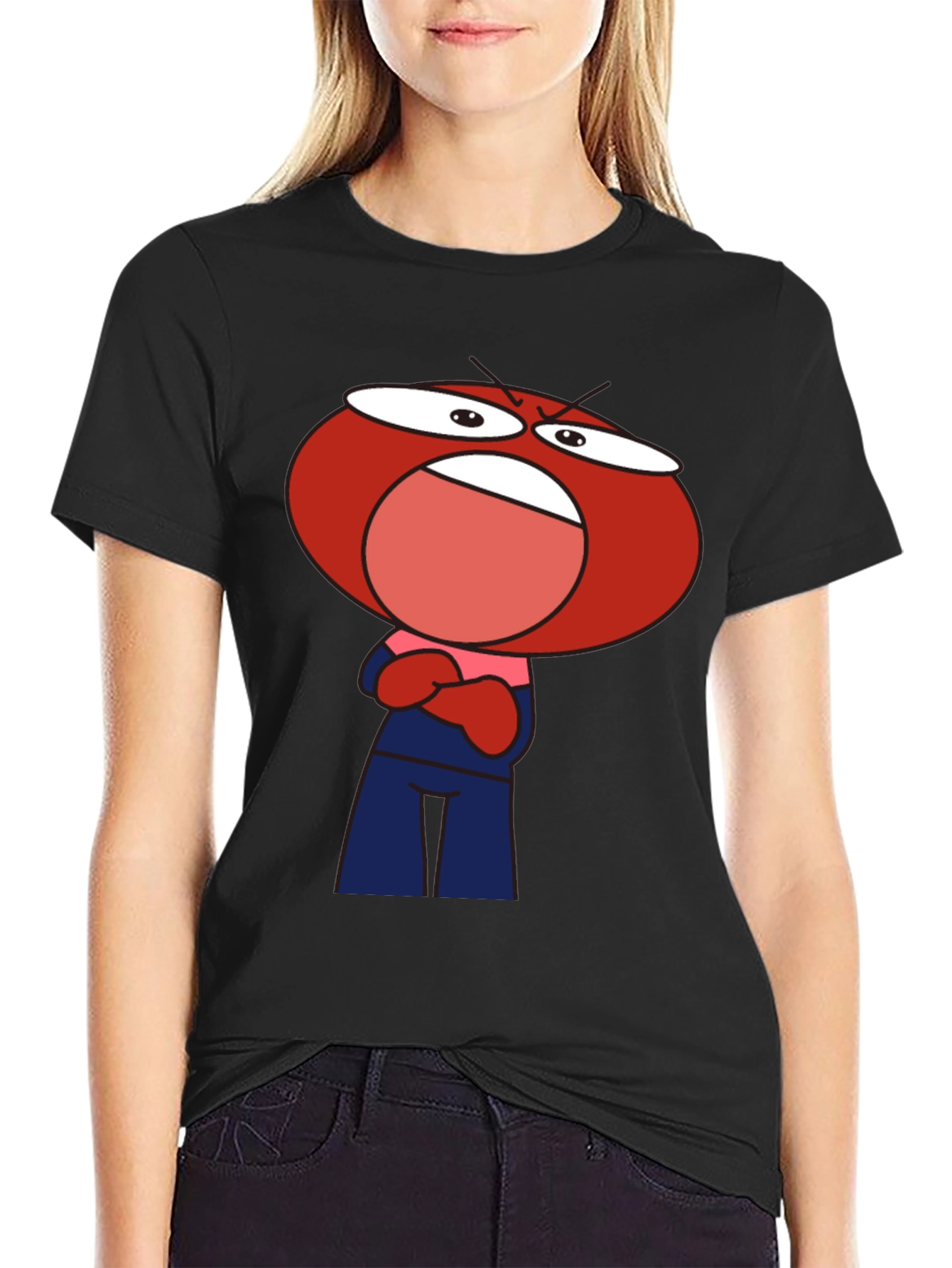 Black Angry Red Head Cartoon T-Shirt view 2