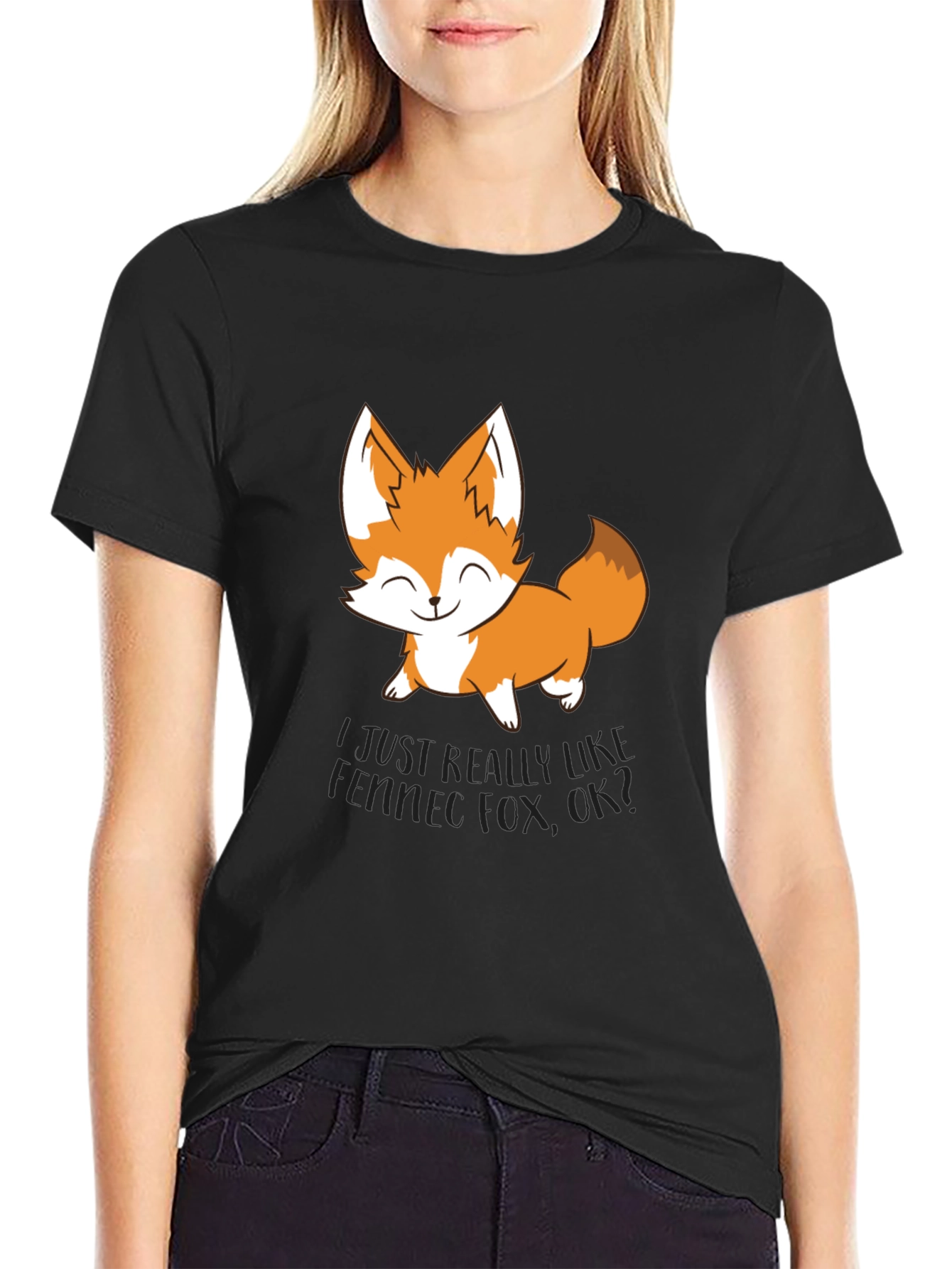Black Cute Fox Graphic T-Shirt - Unisex Black Tee view 2