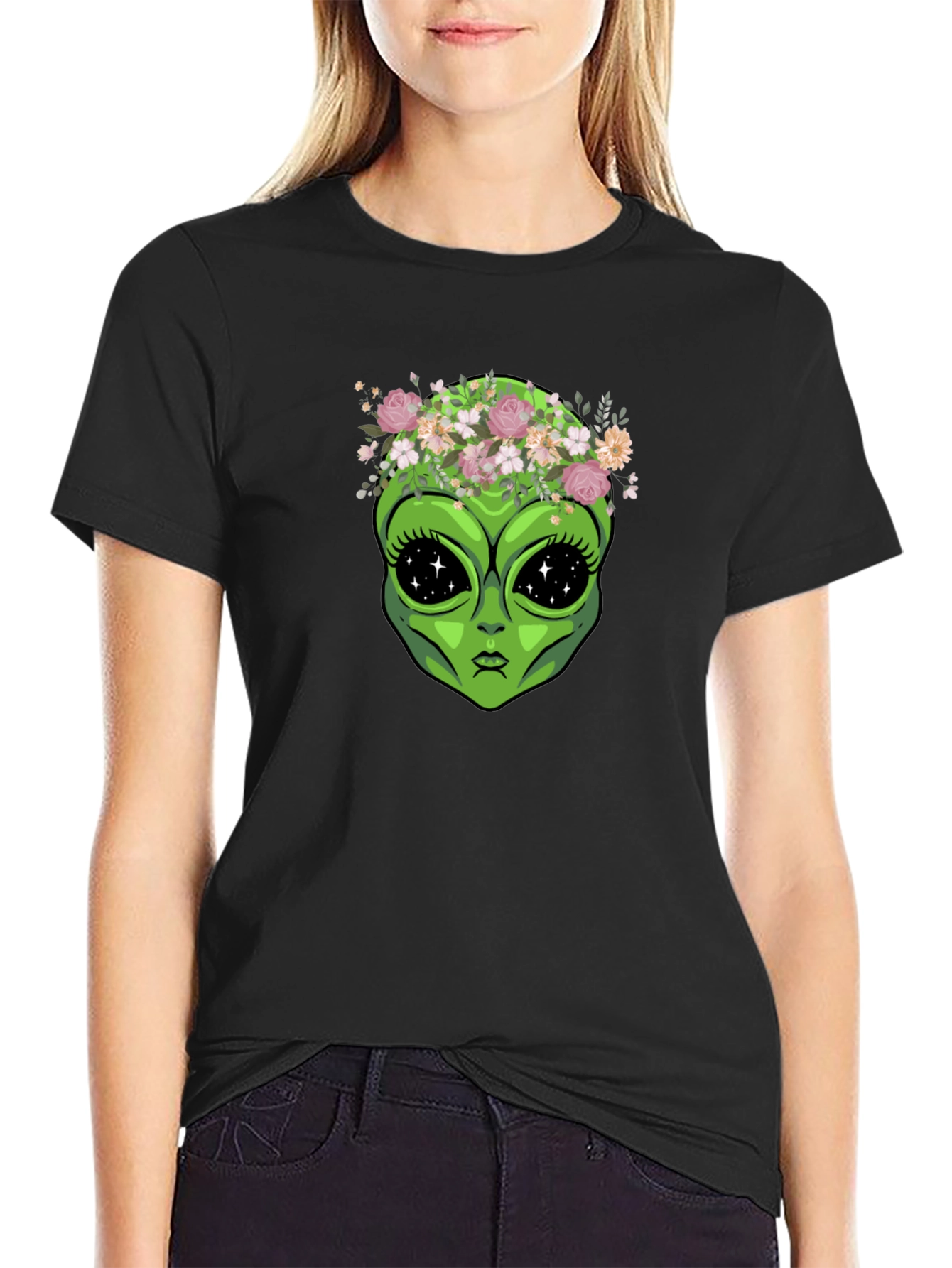 Black Alien Flower Crown Graphic Tee - Black view 2