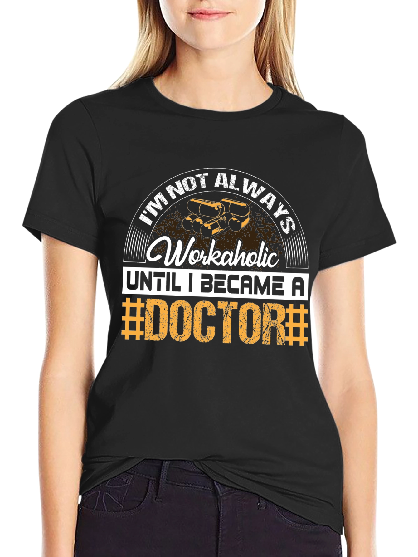 Black Workaholic Doctor T-Shirt - Funny Medical Gift view 2