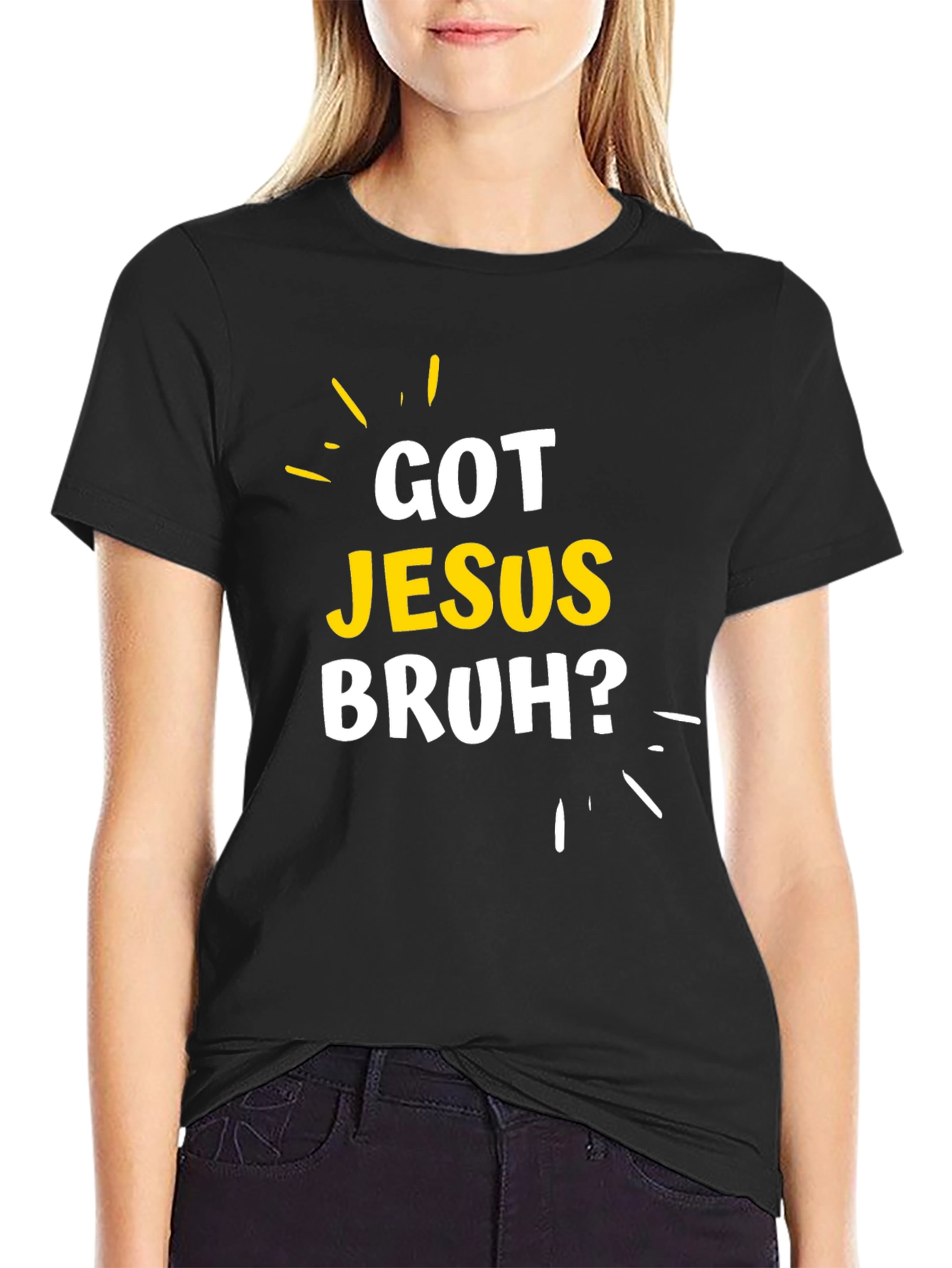 Black Got Jesus Bruh? Graphic T-Shirt - Christian Apparel view 2