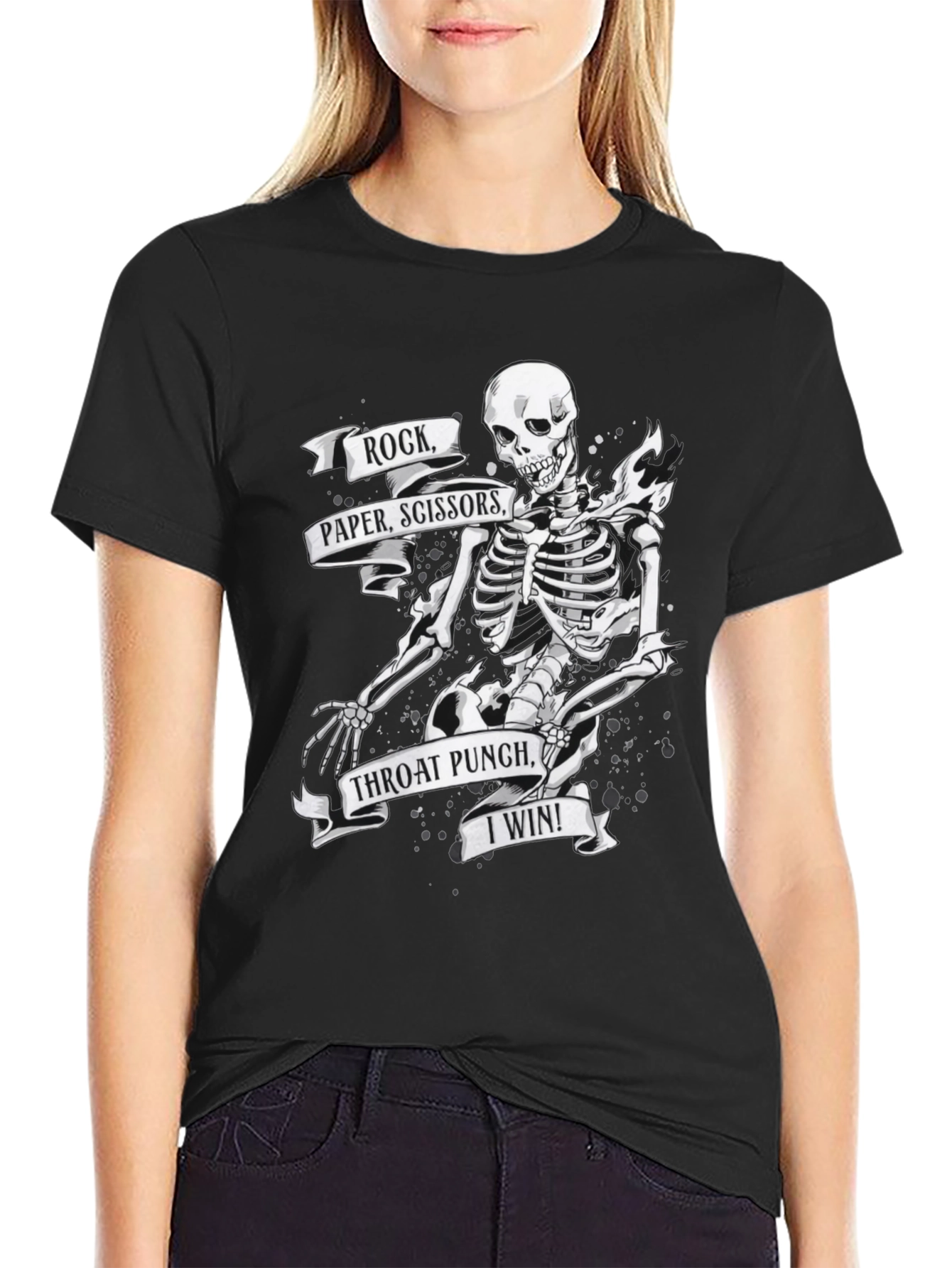 Black Rock Paper Scissors Skeleton Graphic Tee view 2