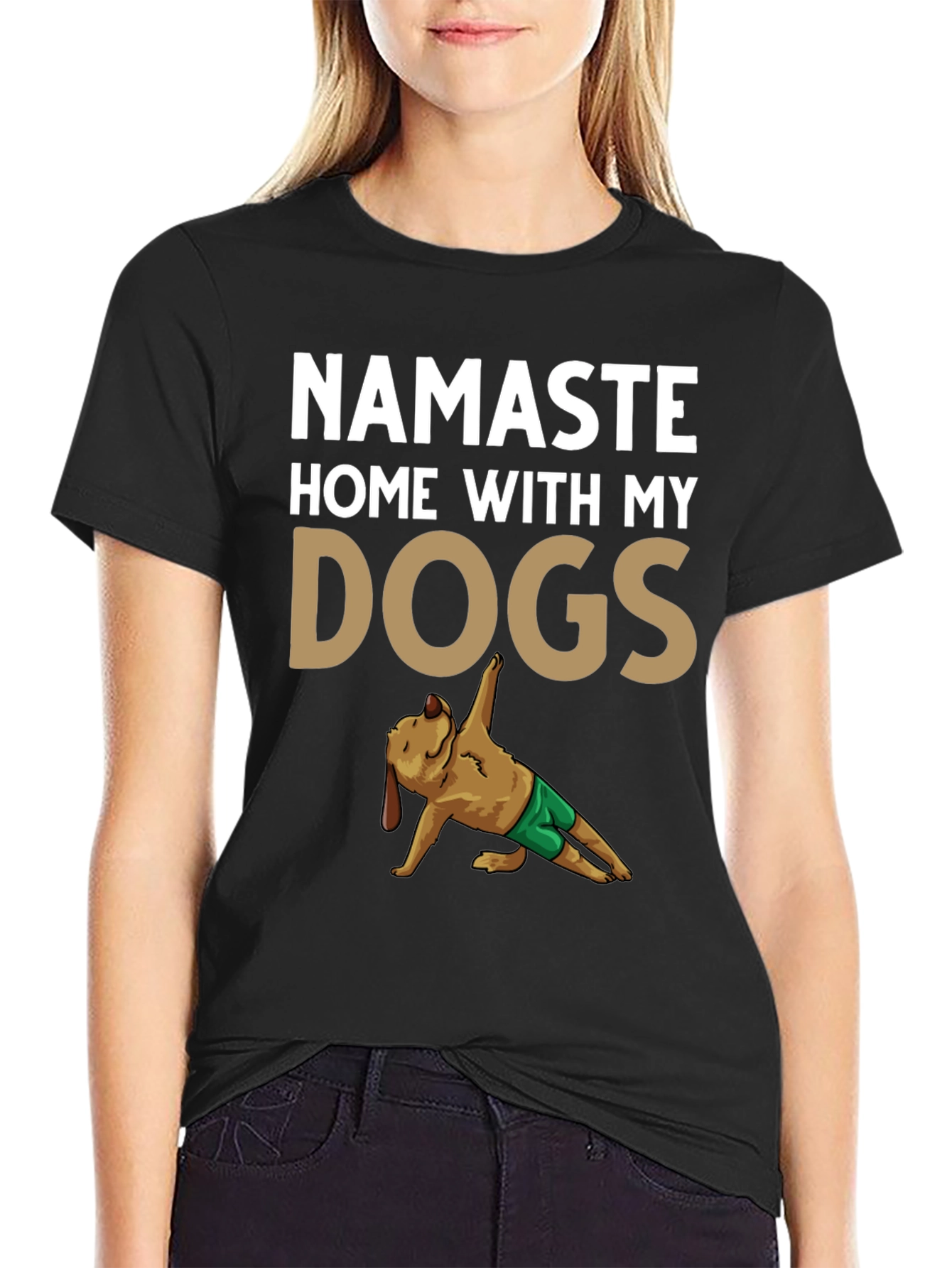 Black Namaste Home With My Dogs Graphic Tee view 2