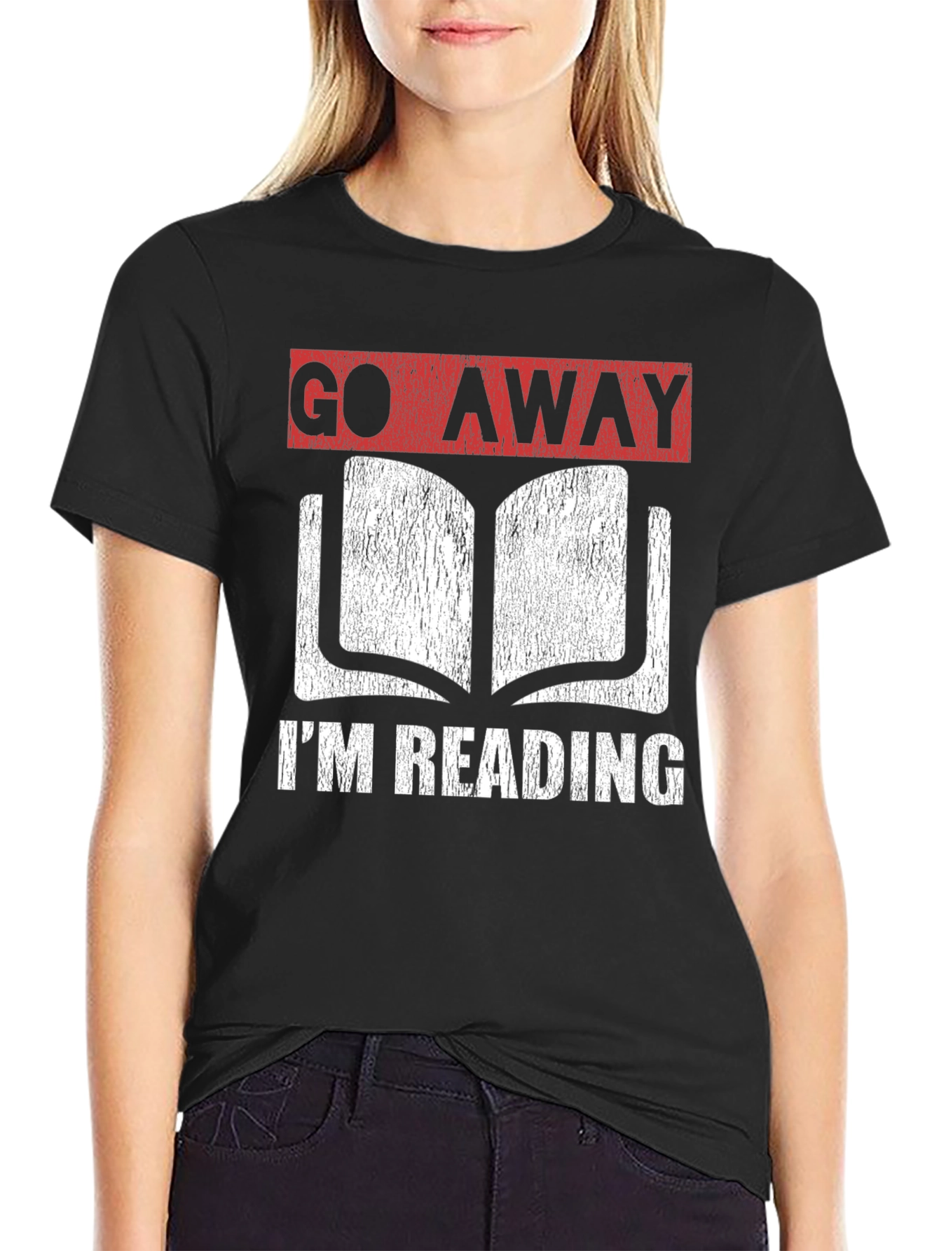 Black Go Away I'm Reading Graphic T-Shirt - Book Lover Tee view 2