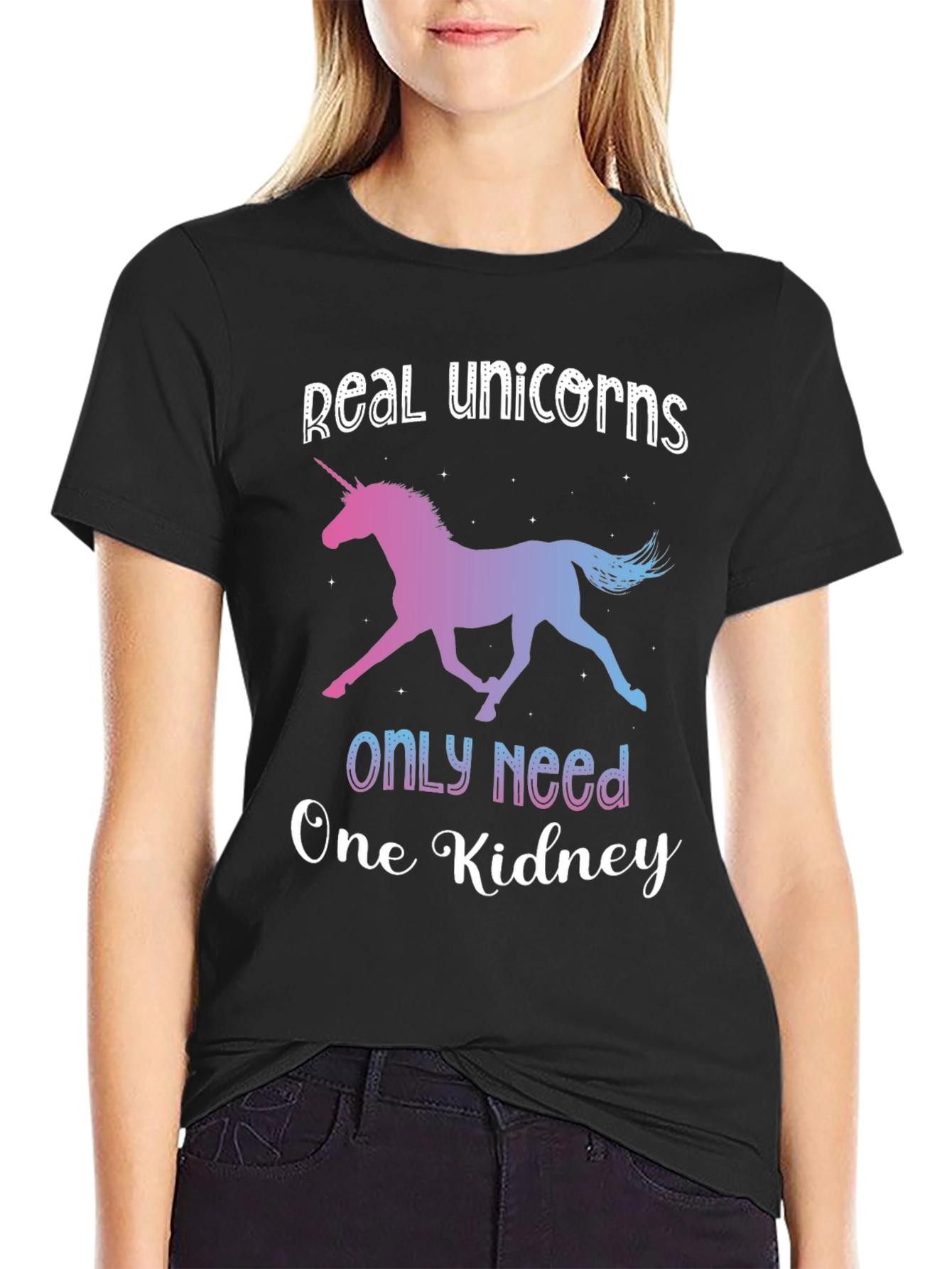 Black Real Unicorns One Kidney Novelty T-Shirt view 2
