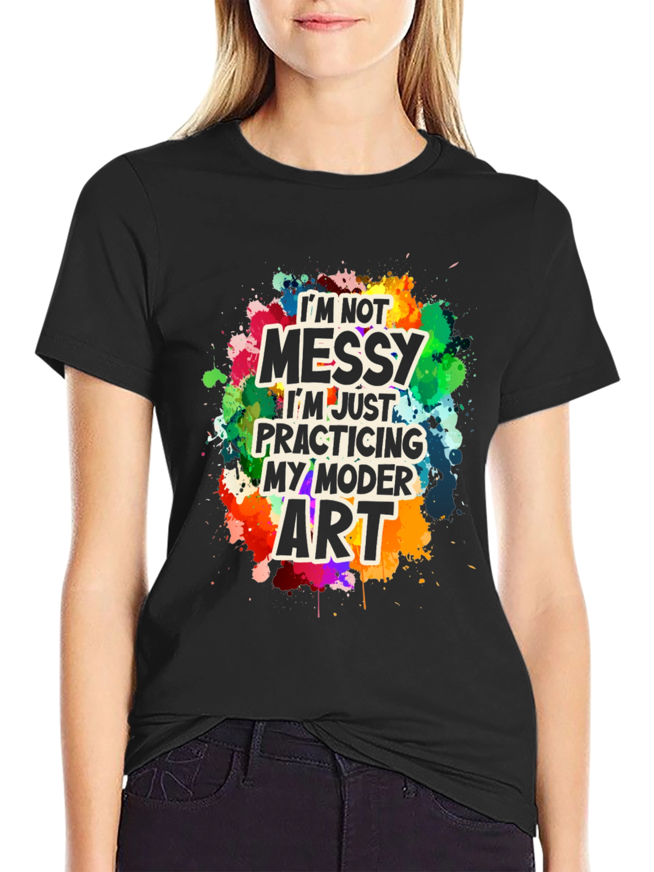 Black Funny Modern Art Messy T-Shirt view 2