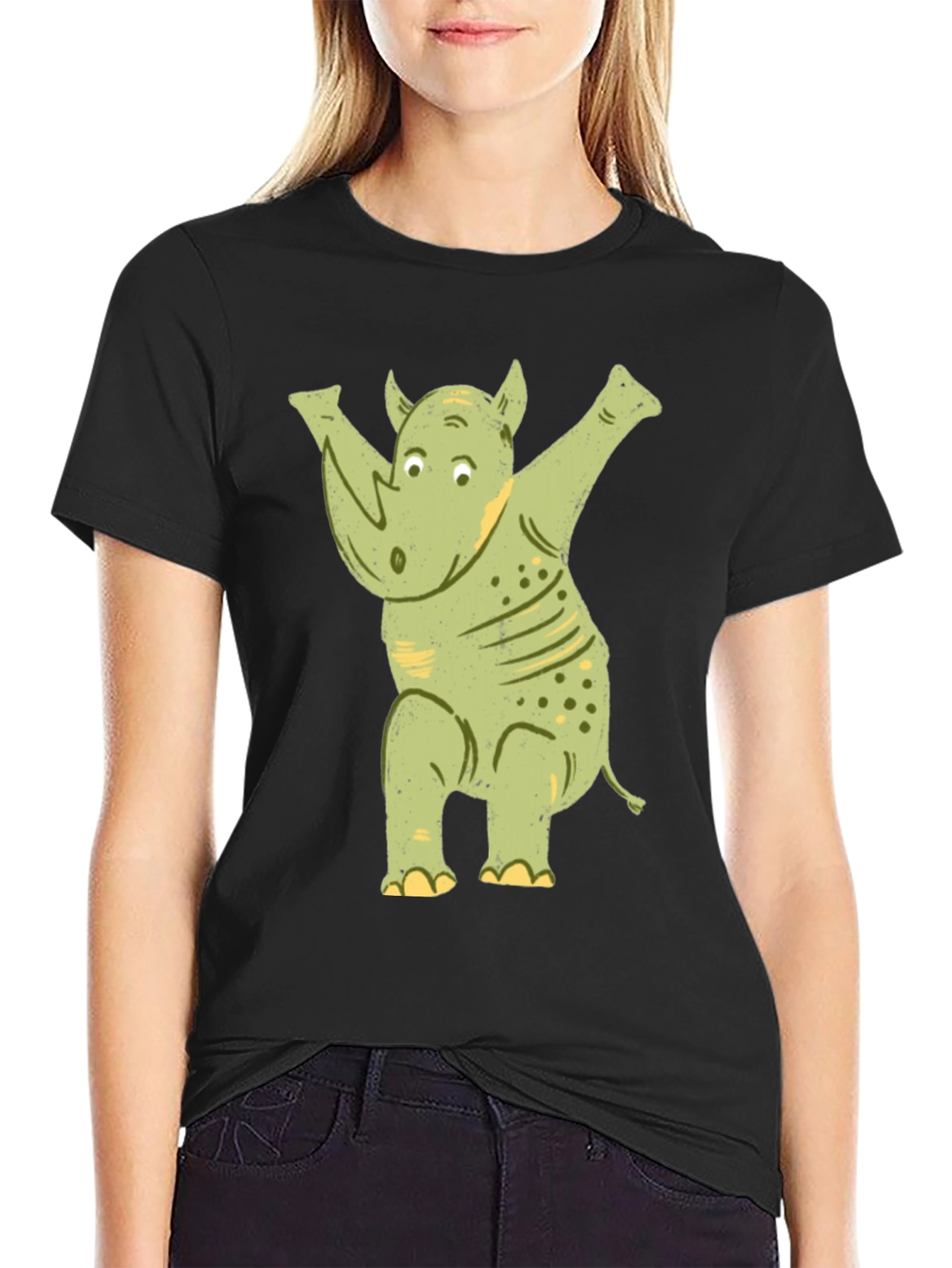 Black Funny Rhino Dab T-Shirt view 2