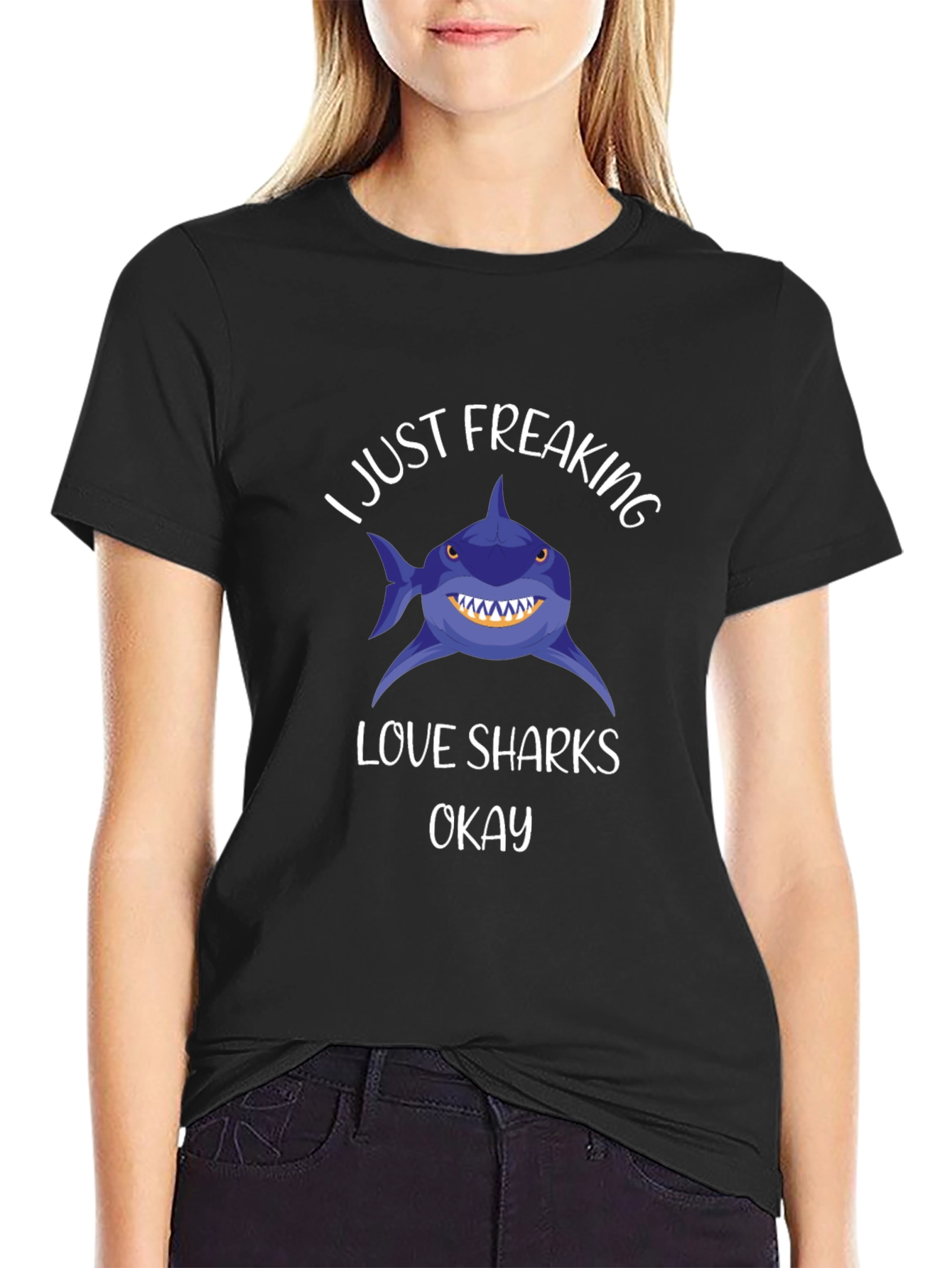Black I Just Freaking Love Sharks T-Shirt view 2
