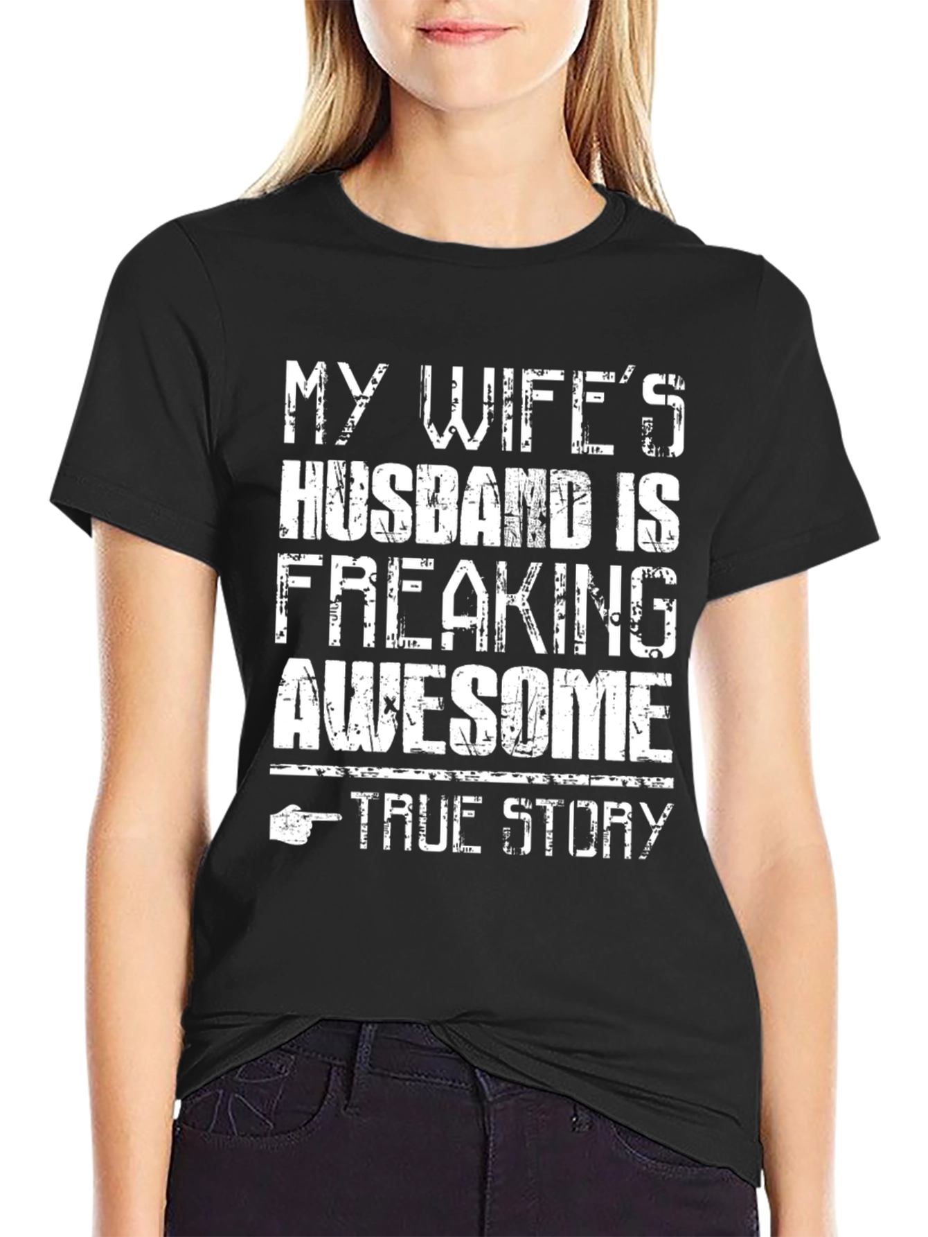 Black My Wife's Husband is Awesome Graphic T-Shirt view 2