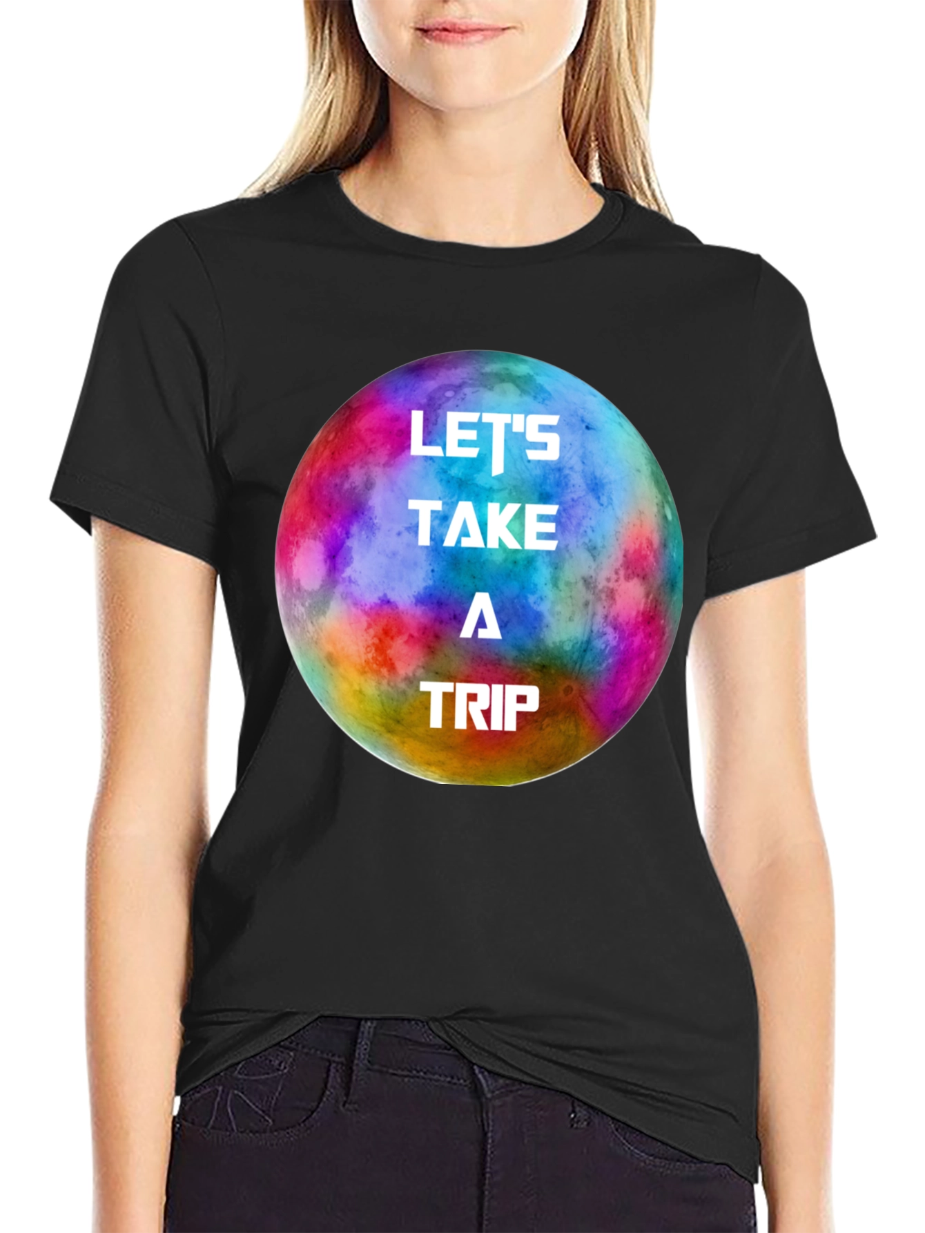 Black Let's Take a Trip Graphic Tee - Colorful Space Adventure view 2