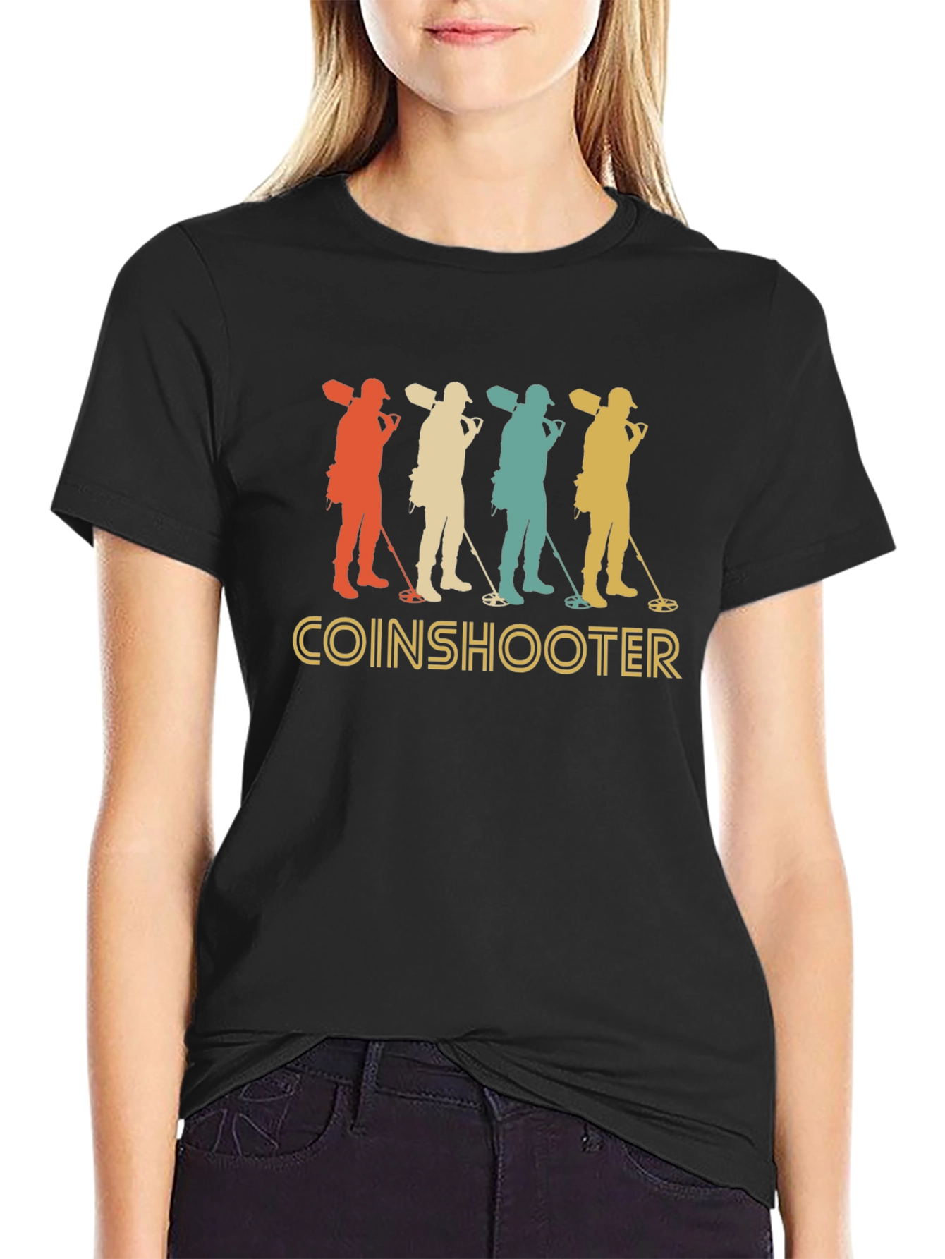 Black Coinshooter Retro T-Shirt - Metal Detecting Tee view 2