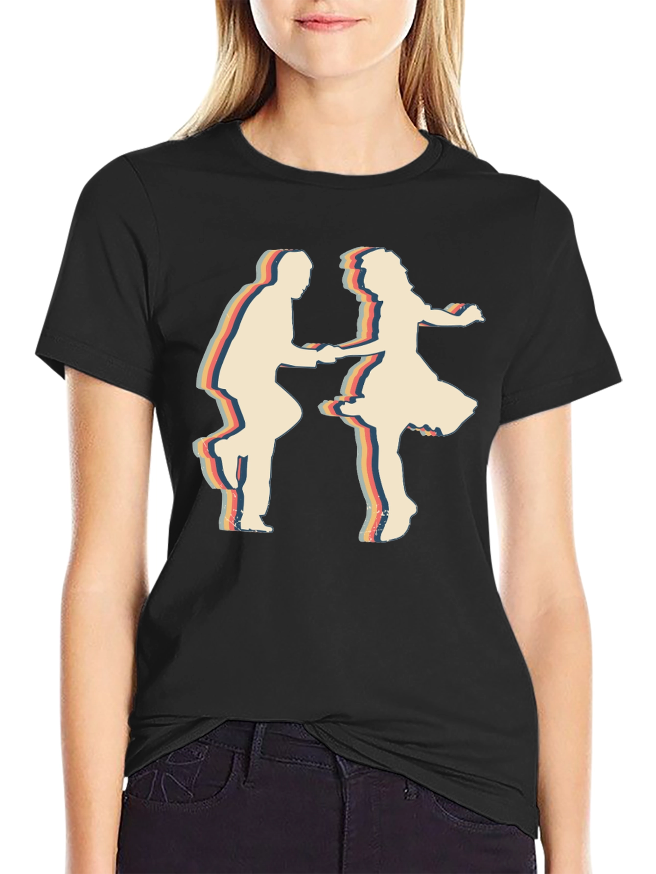 Black Retro Dance Silhouette T-Shirt view 2