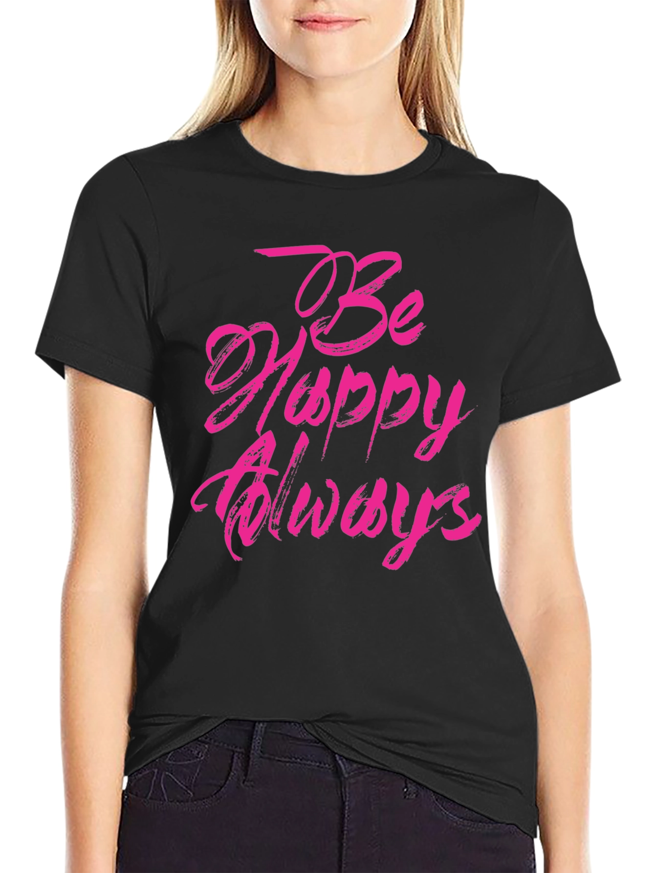 Black Be Happy Always Black Graphic Tee view 2