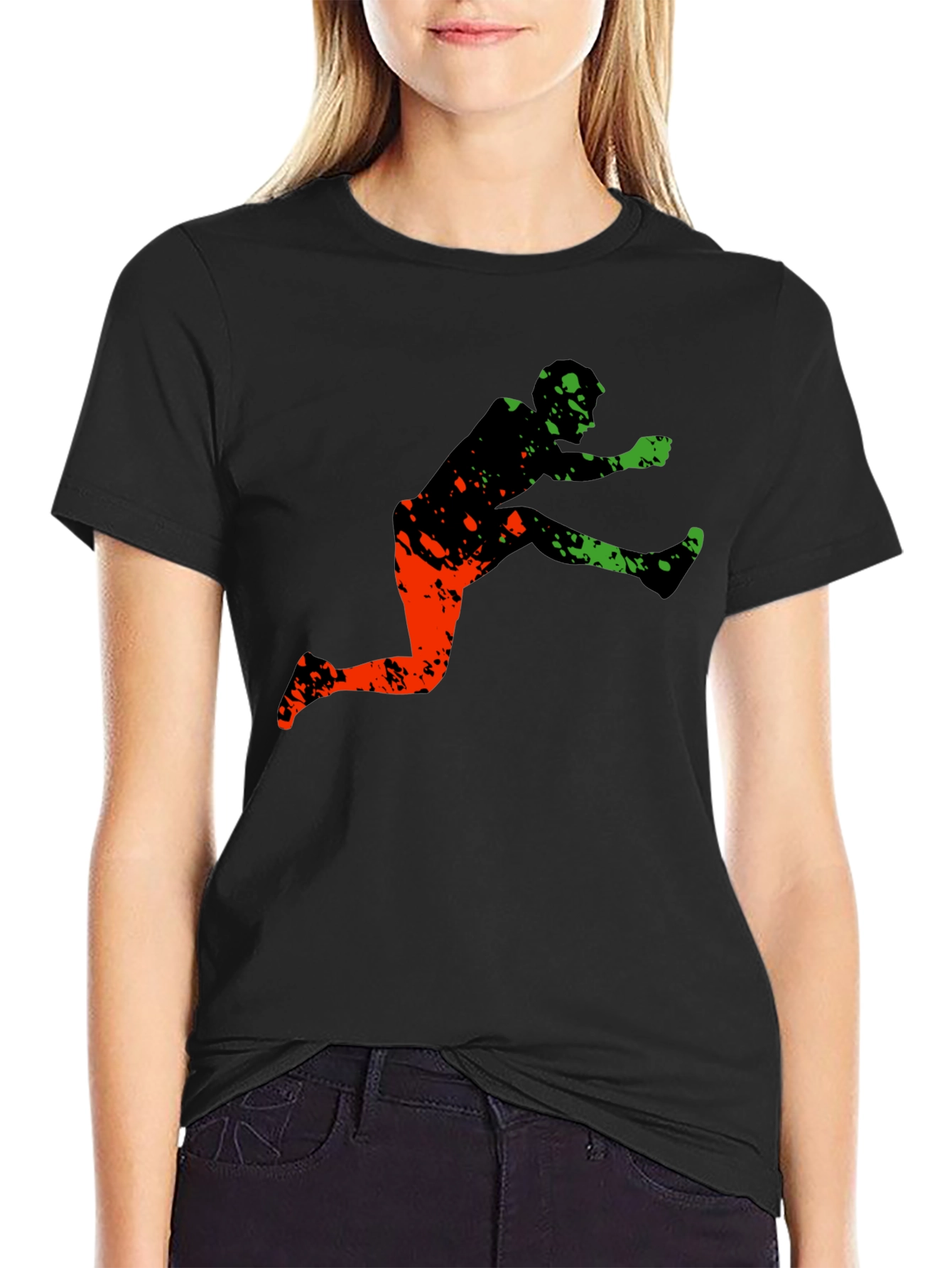 Black Athletic Graphic Tee - Leap Over Obstacles in Style view 2