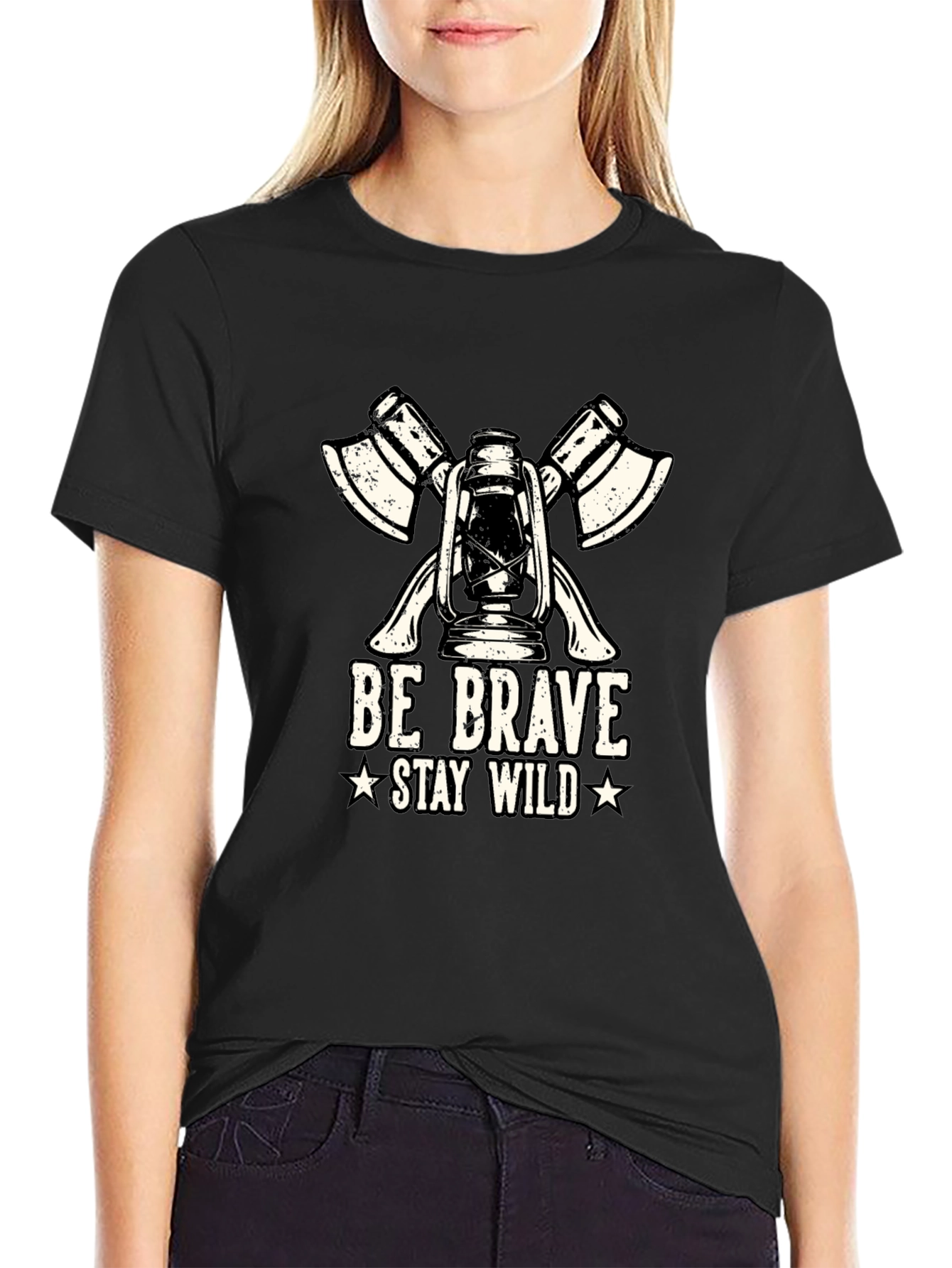 Black Be Brave Stay Wild Lantern & Axe Graphic Tee view 2