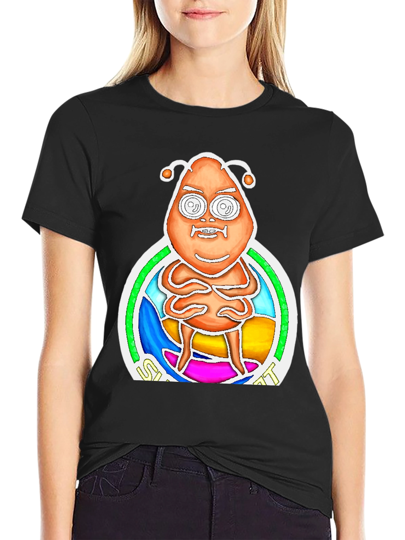 Black Alien Graphic Print Tee - Quirky Novelty T-Shirt view 2