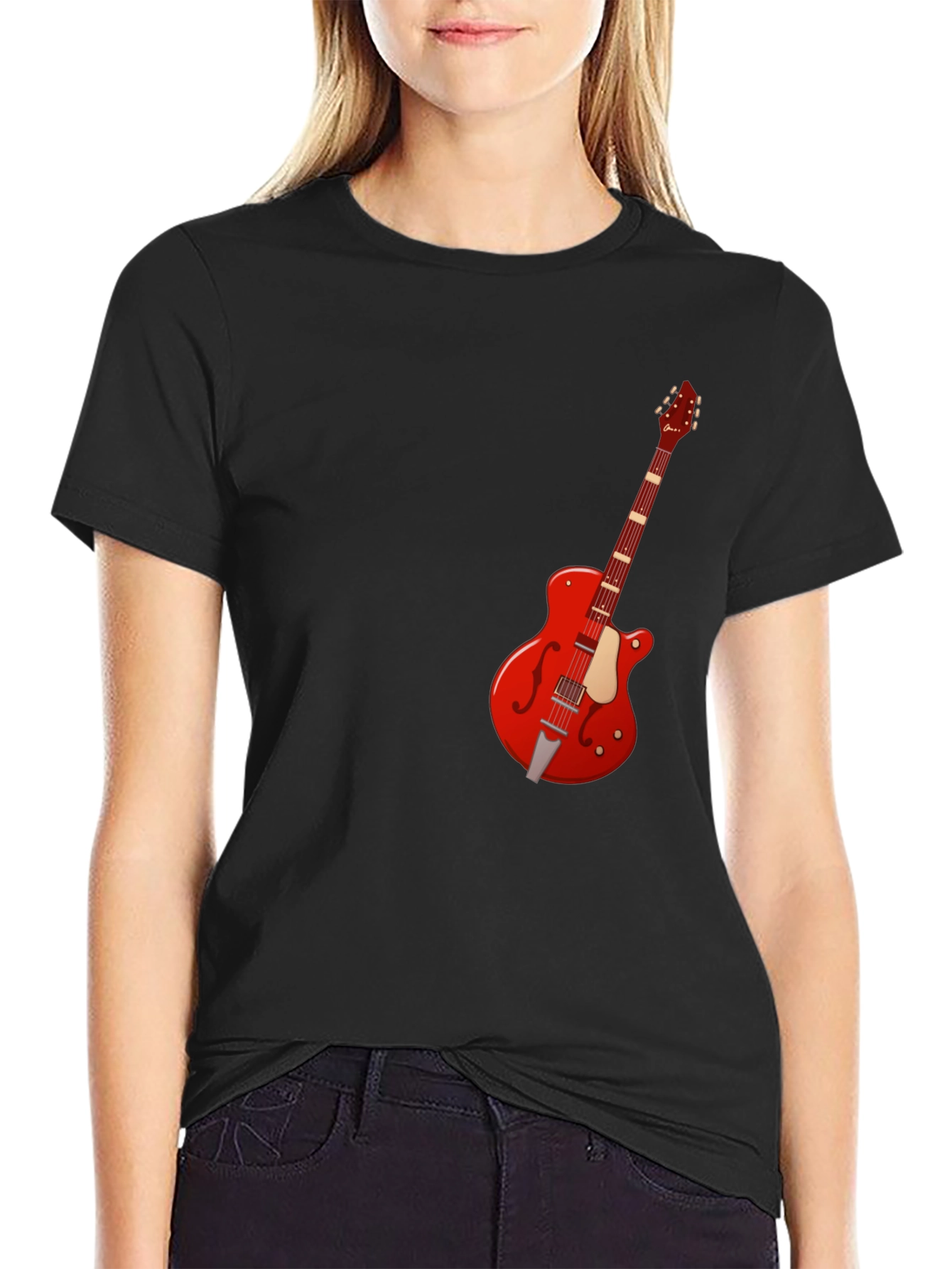 Black Guitar T-Shirt - Music Lover Tee view 2