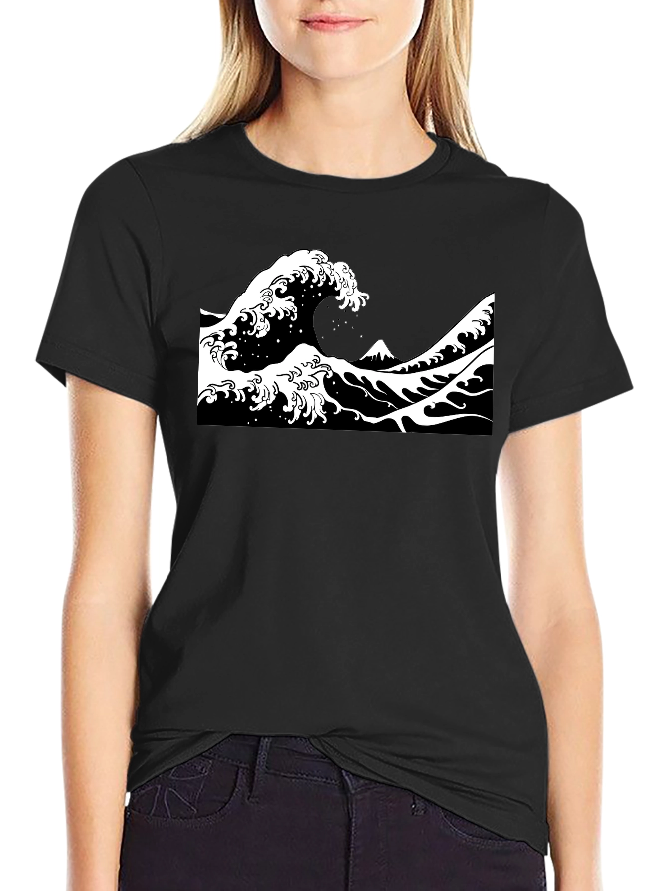 Black Great Wave Graphic Tee - Black view 2