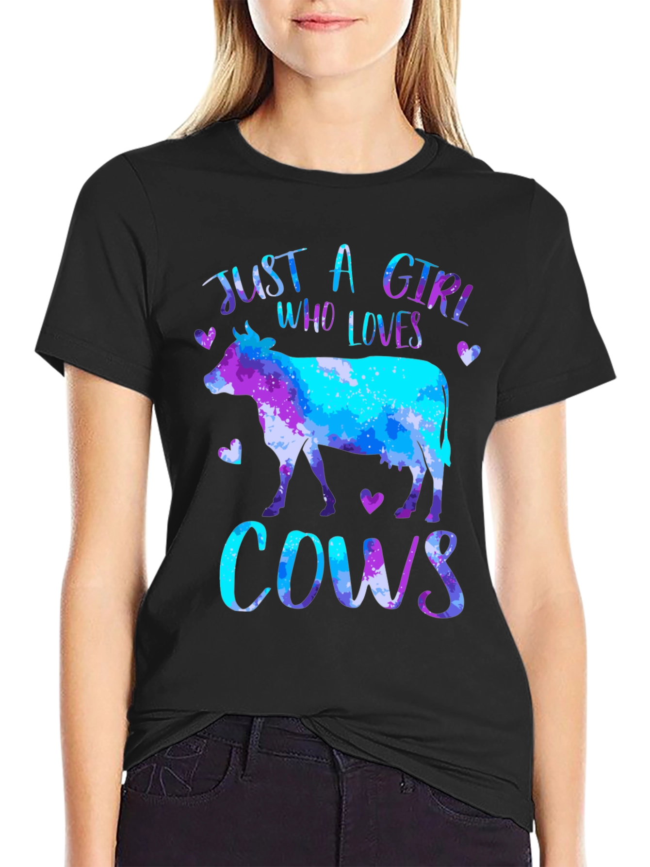 Black Just a Girl Who Loves Cows T-Shirt view 2