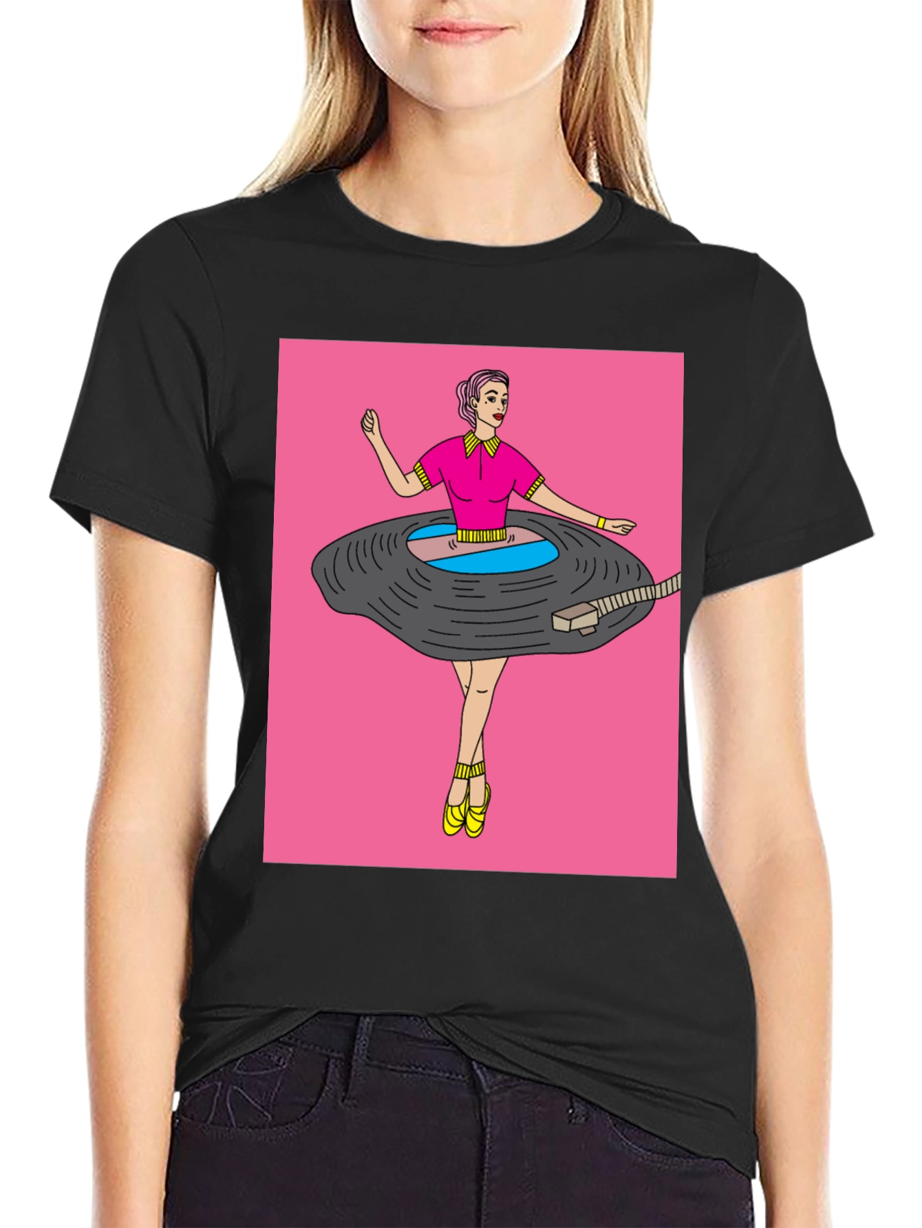 Black Funky Graphic Tee - Vinyl Record Dancer view 2