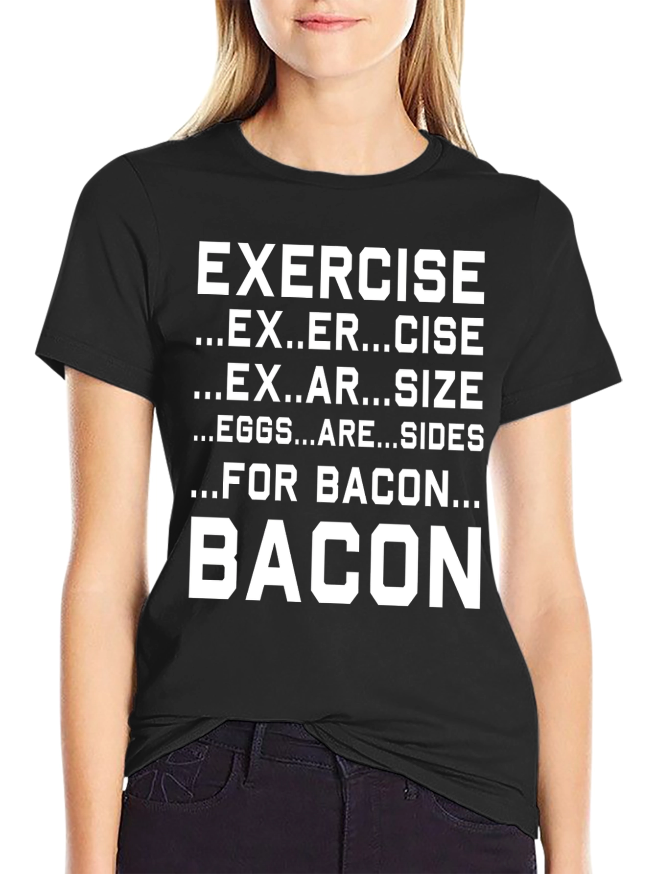 Black Funny Exercise Bacon T-Shirt view 2