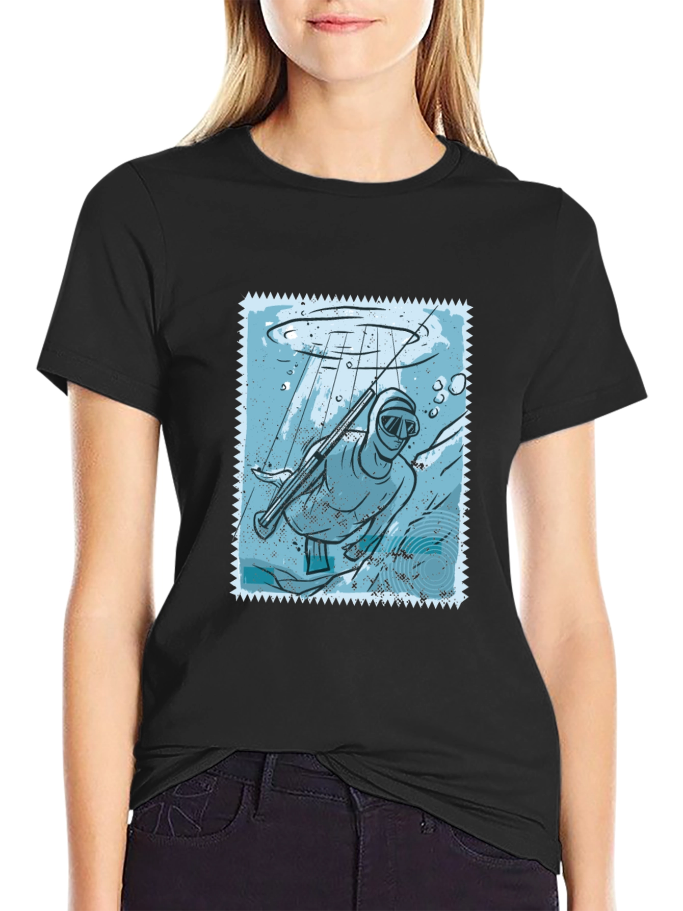 Black Spearfishing Stamp Tee - Black view 2