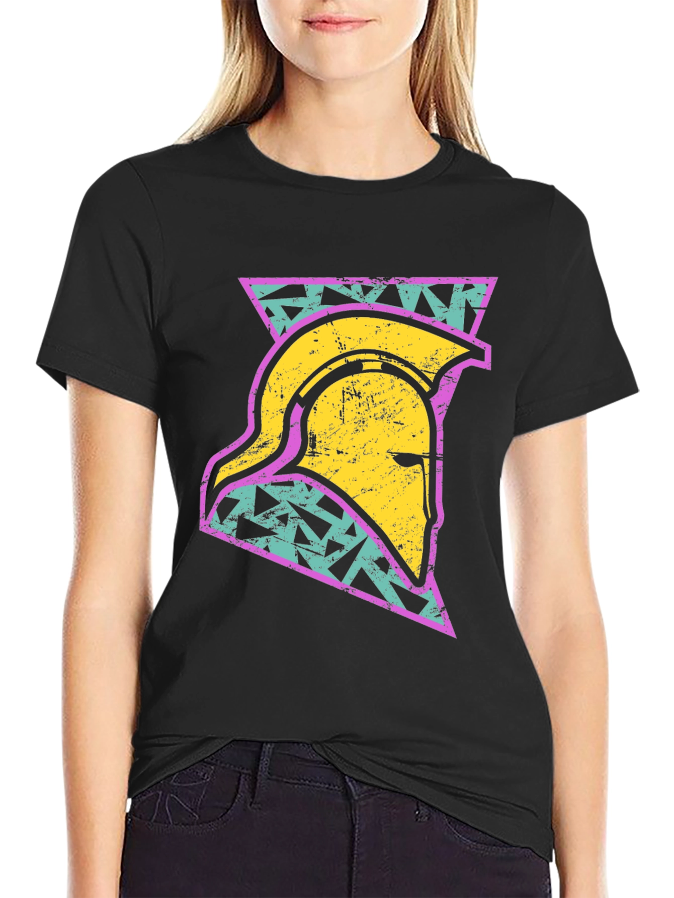 Black Retro Spartan Helmet Graphic T-Shirt view 2
