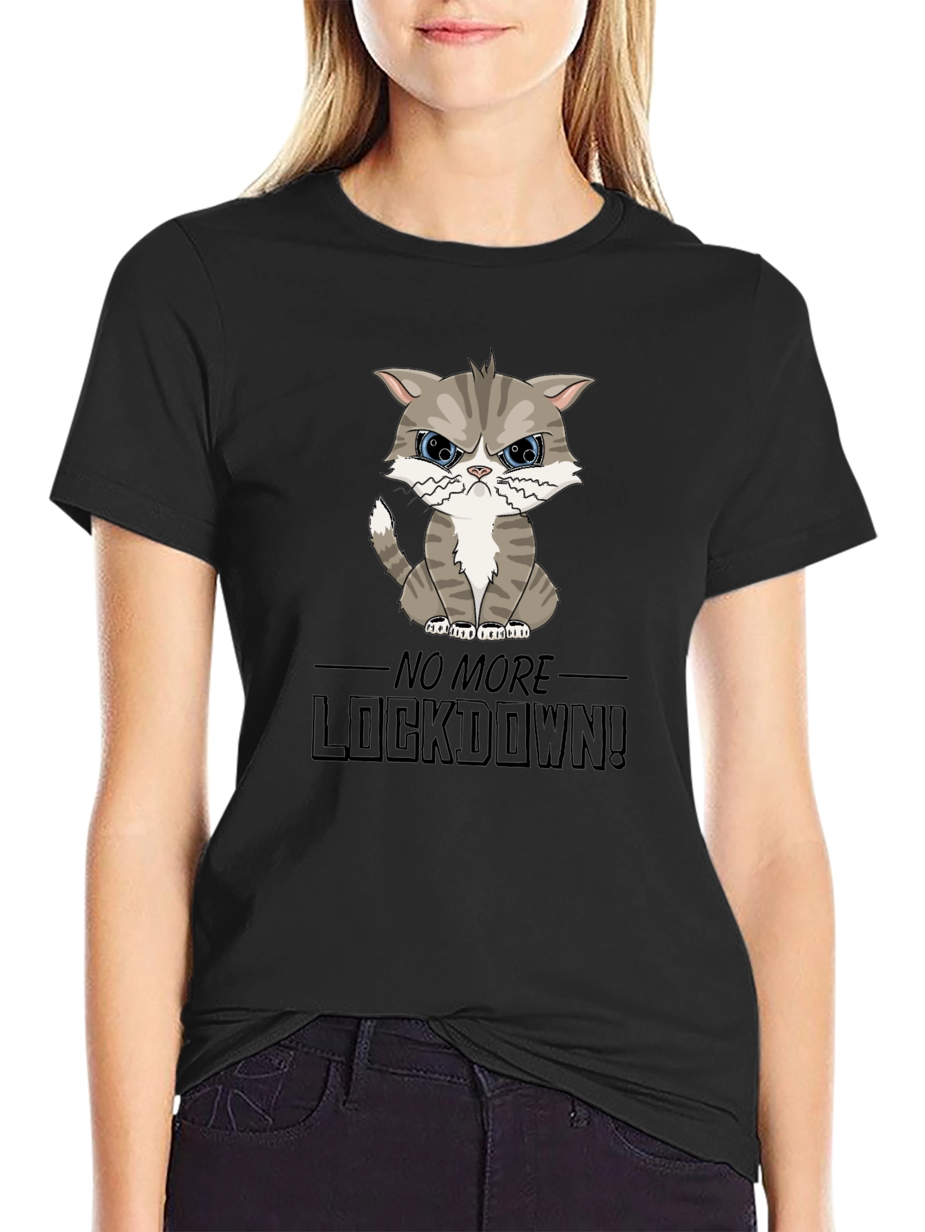 Black Grumpy Cat Lockdown T-Shirt view 2