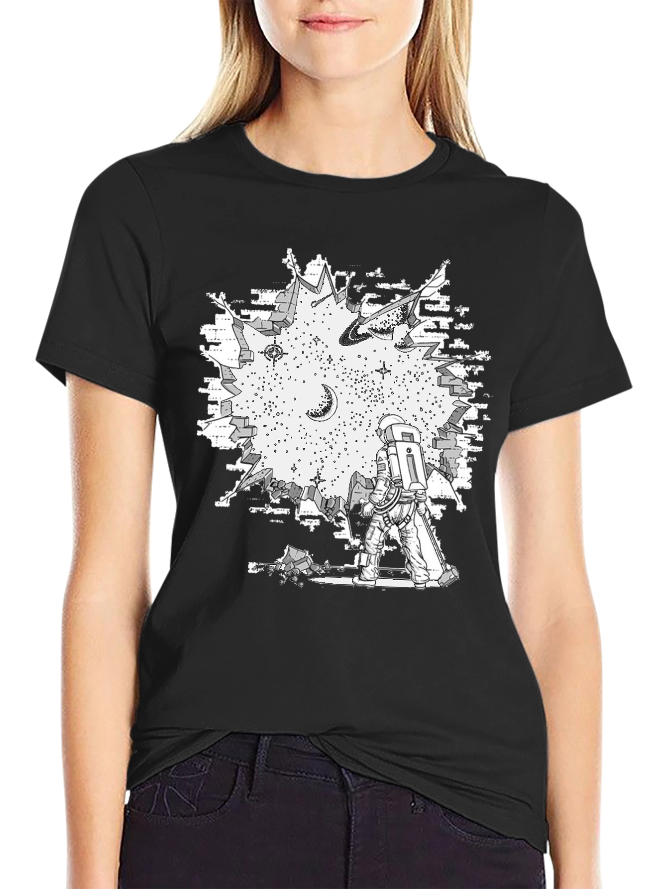 Black Astronaut Wall Break Graphic T-Shirt view 2