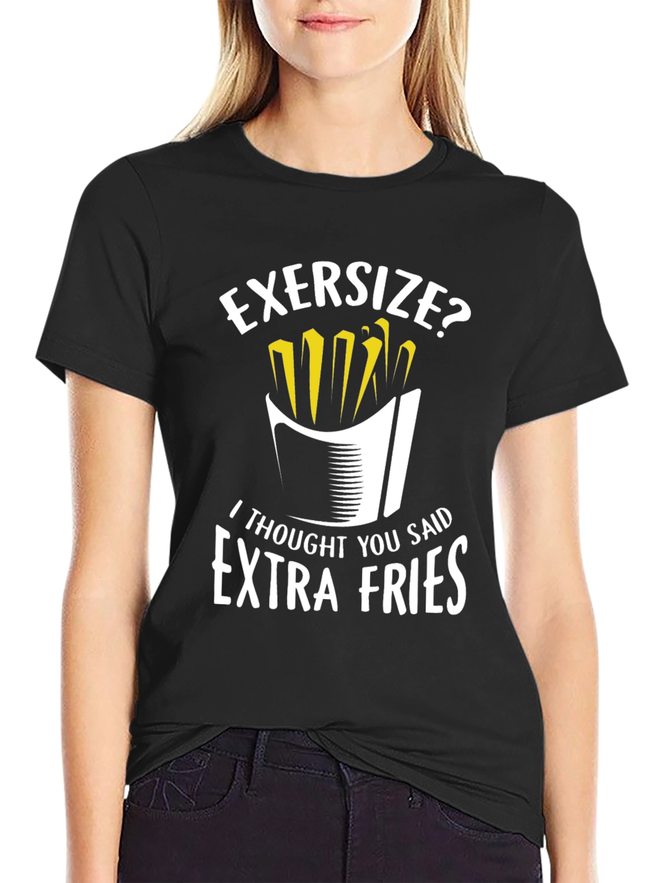 Black Funny 'Extra Fries' Graphic T-Shirt view 2
