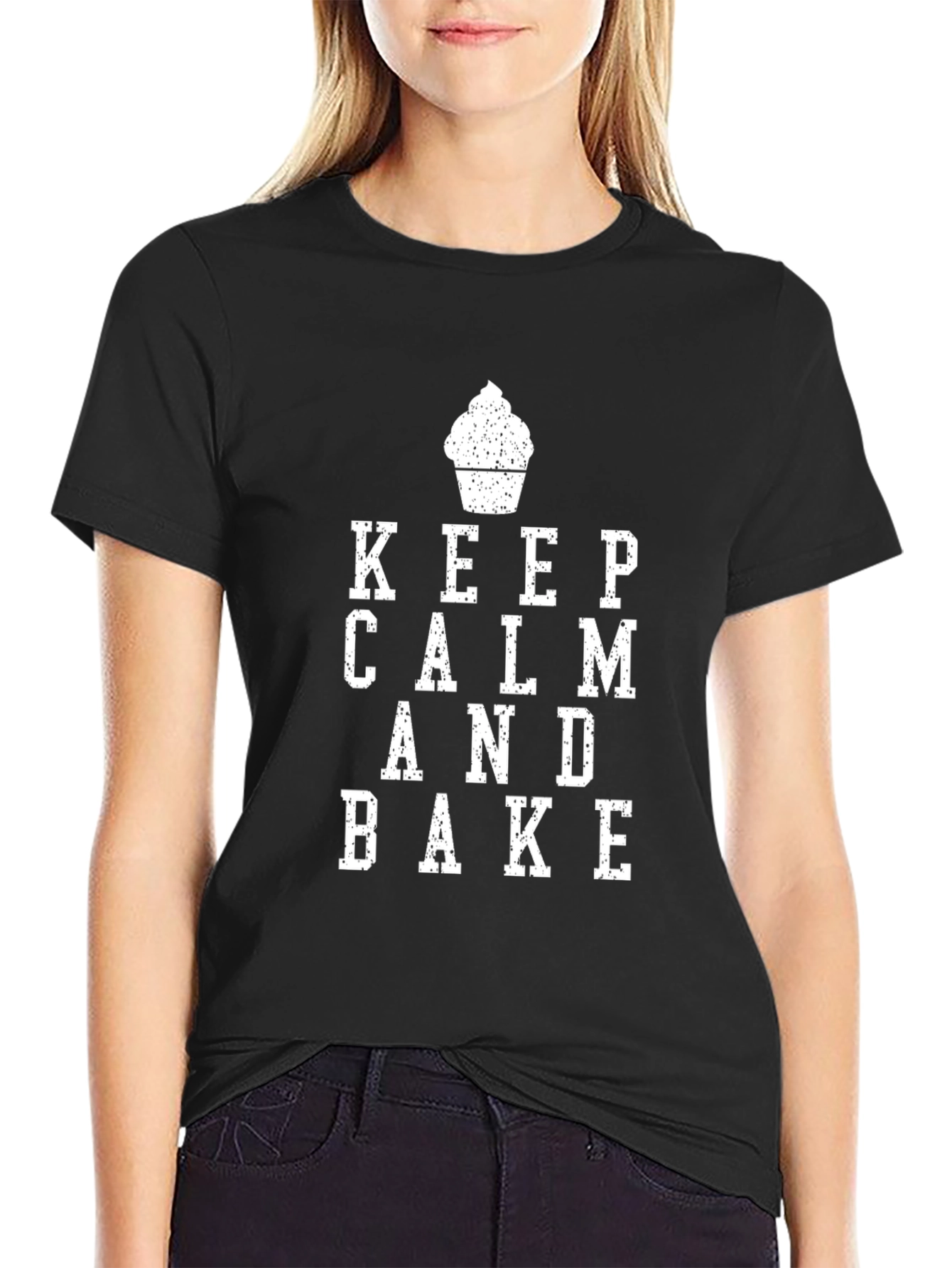 Black Keep Calm and Bake T-Shirt - Funny Baking Shirt view 2