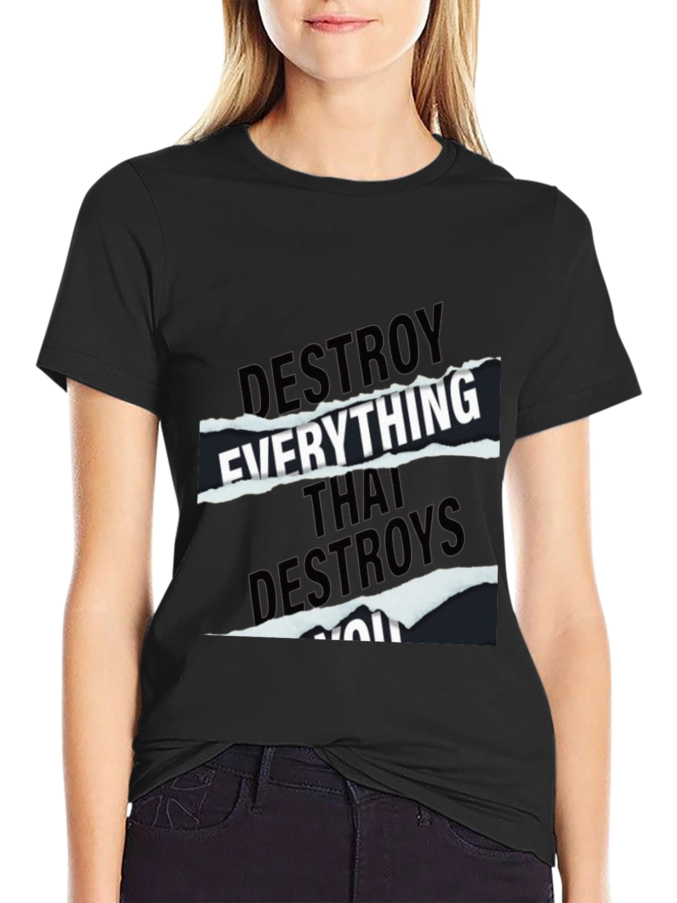 Black Destroy Everything Graphic Tee - Black Cotton T-Shirt view 2