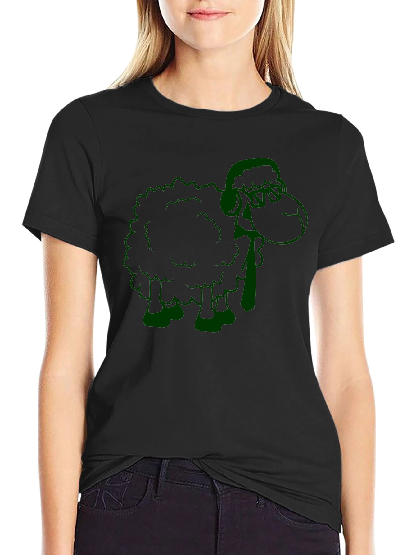 Black Green Sheep Graphic Black T-Shirt view 2