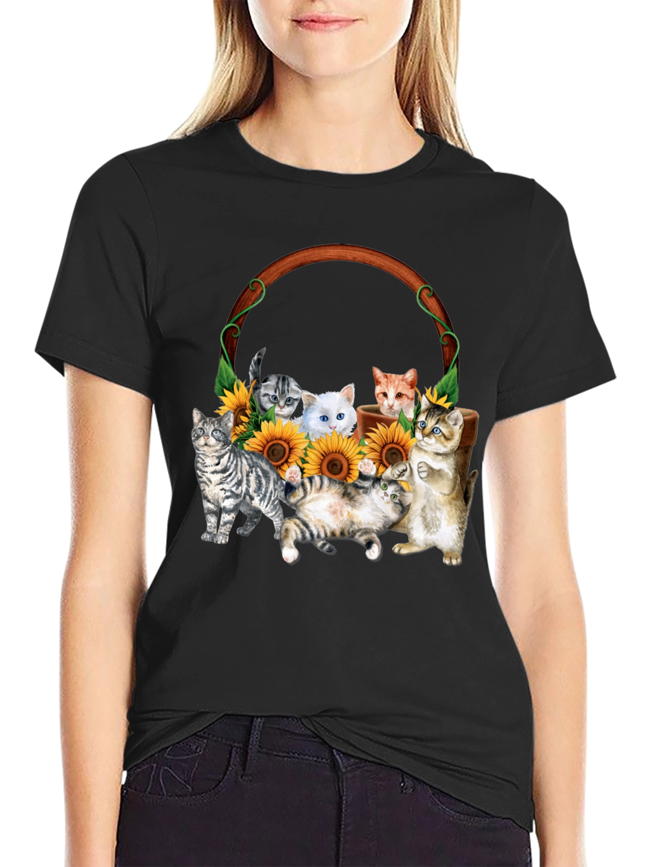 Black Cats and Sunflowers Graphic Tee view 2