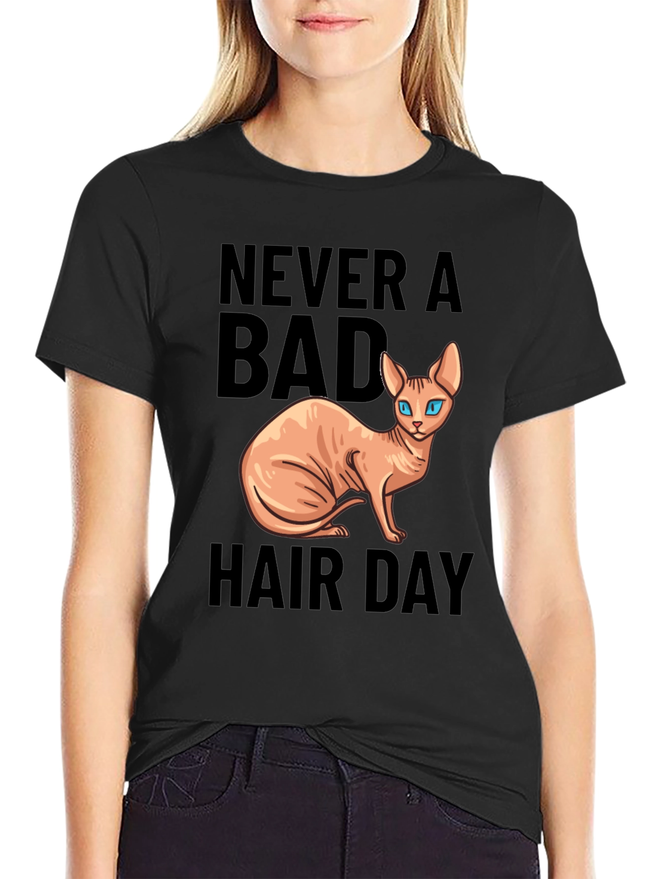 Black Never a Bad Hair Day Cat T-Shirt view 2