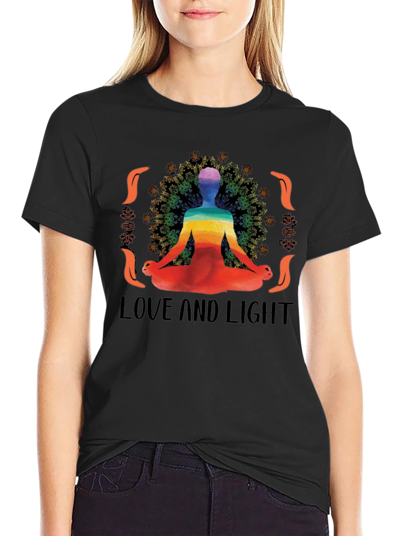 Black Yoga Love and Light Graphic Tee - Black Cotton Blend view 2