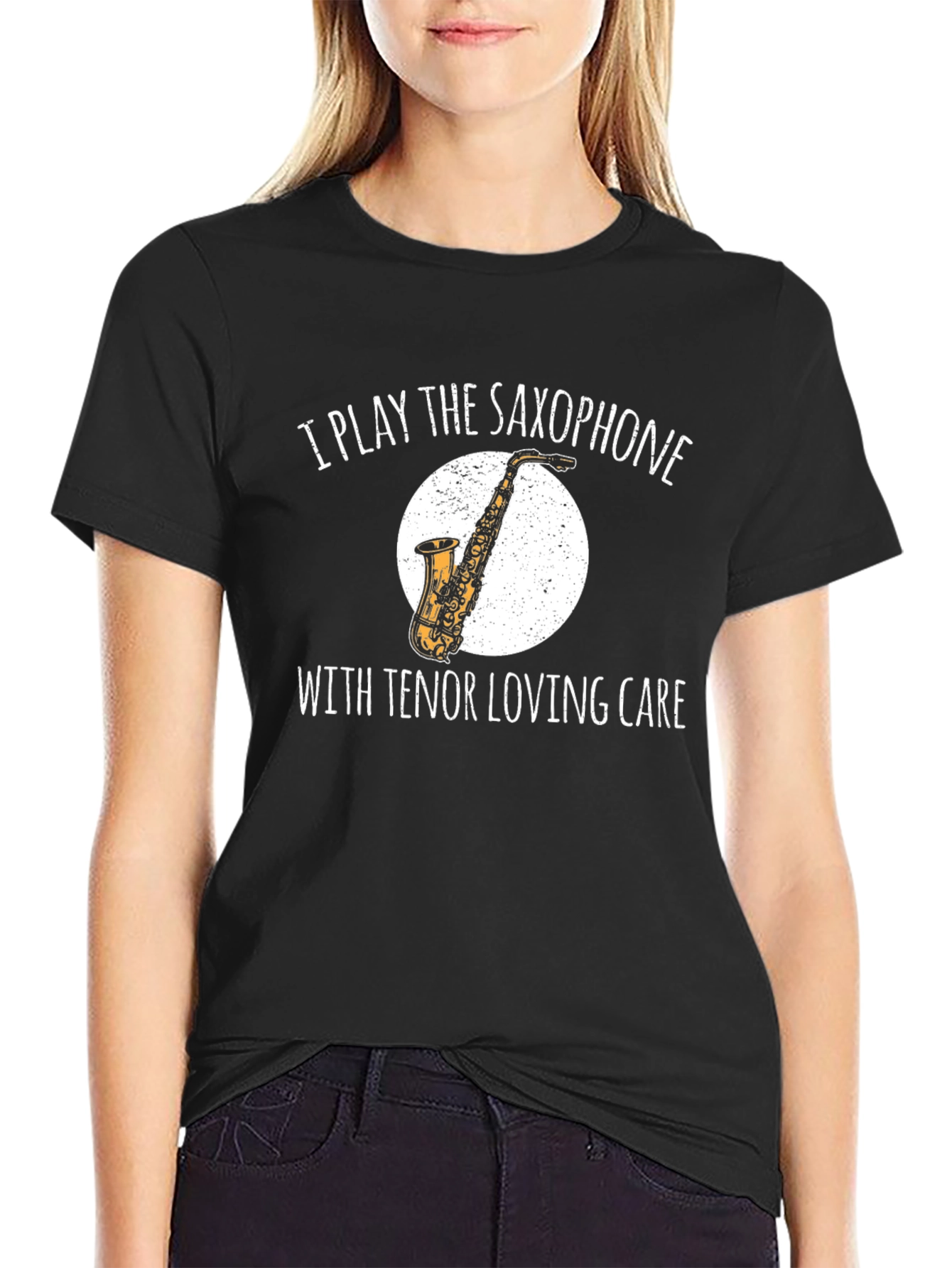 Black Saxophone Lover's T-Shirt - I Play the Saxophone with Tenor Loving Care view 2