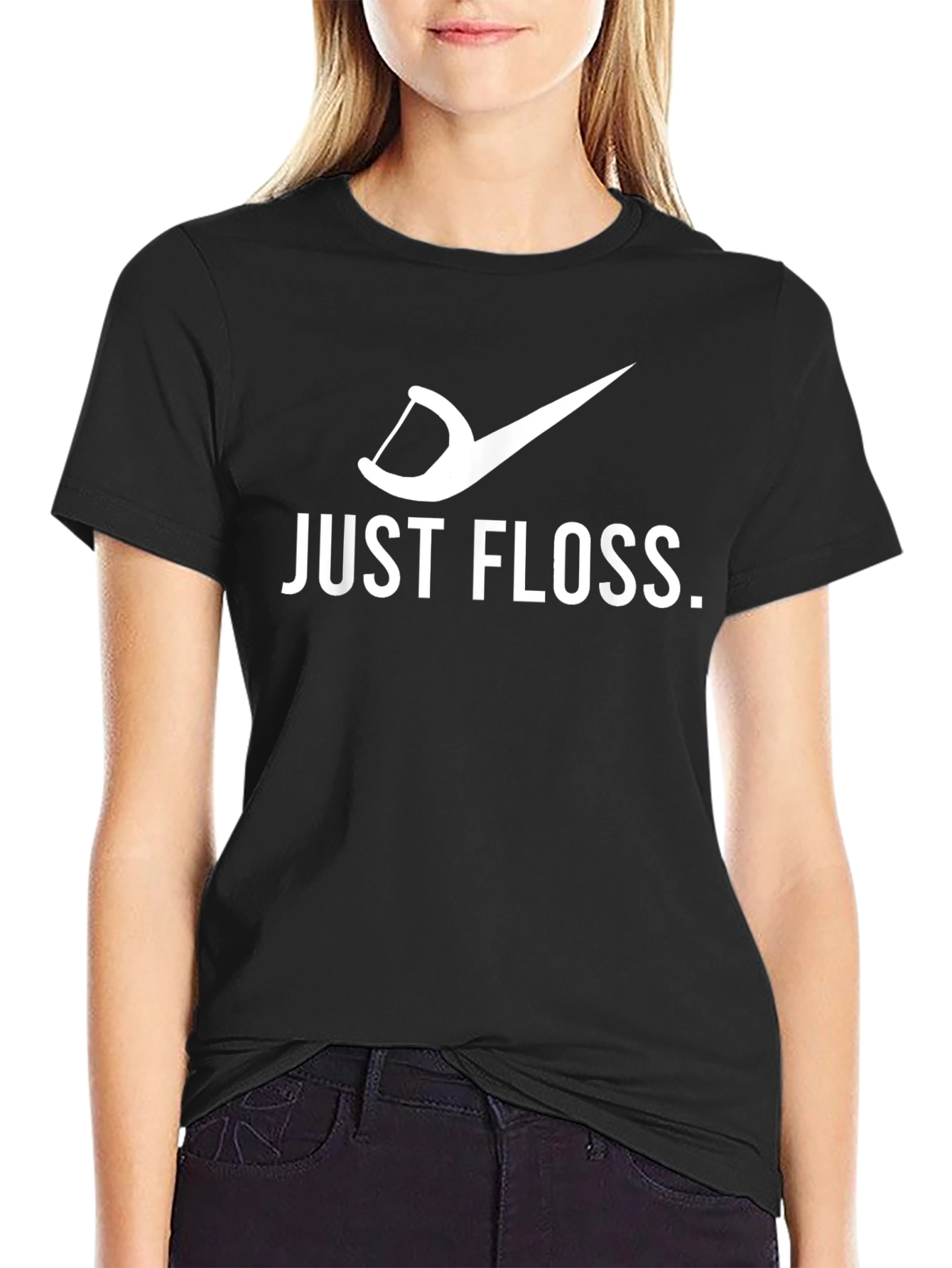 Black Just Floss T-Shirt Funny Dental Hygiene Tee view 2