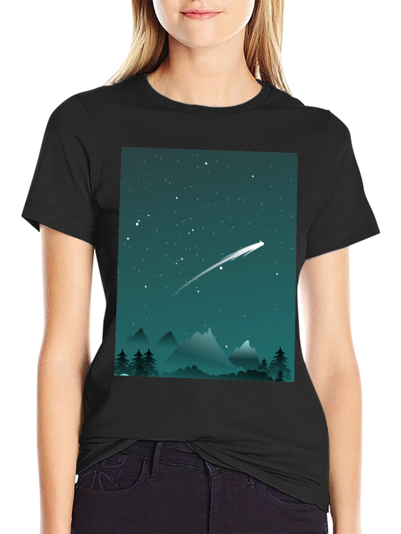 Black Starry Night T-Shirt - Celestial Adventure view 2